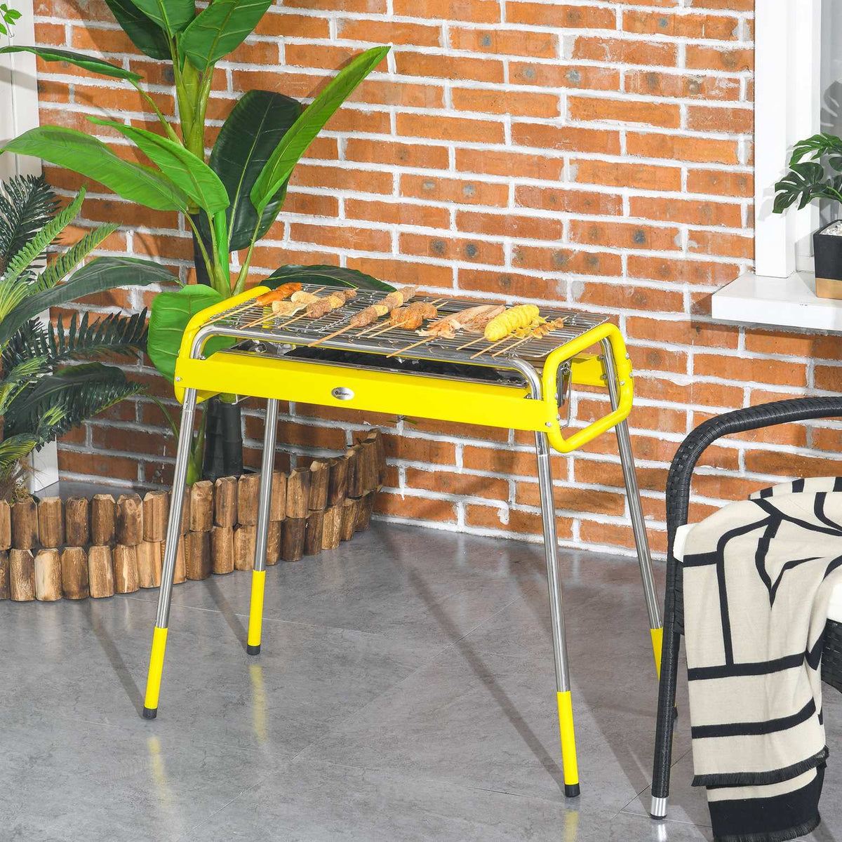 Folding Charcoal Grill, Bbq Grill With 2 Grill Grates, Grill Plate, Folding Legs, Removable Charcoal Tray, Stainless Steel