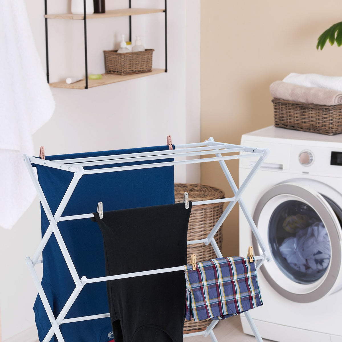 Folding Clothes Drying Rack with Pegs, Space-Saving