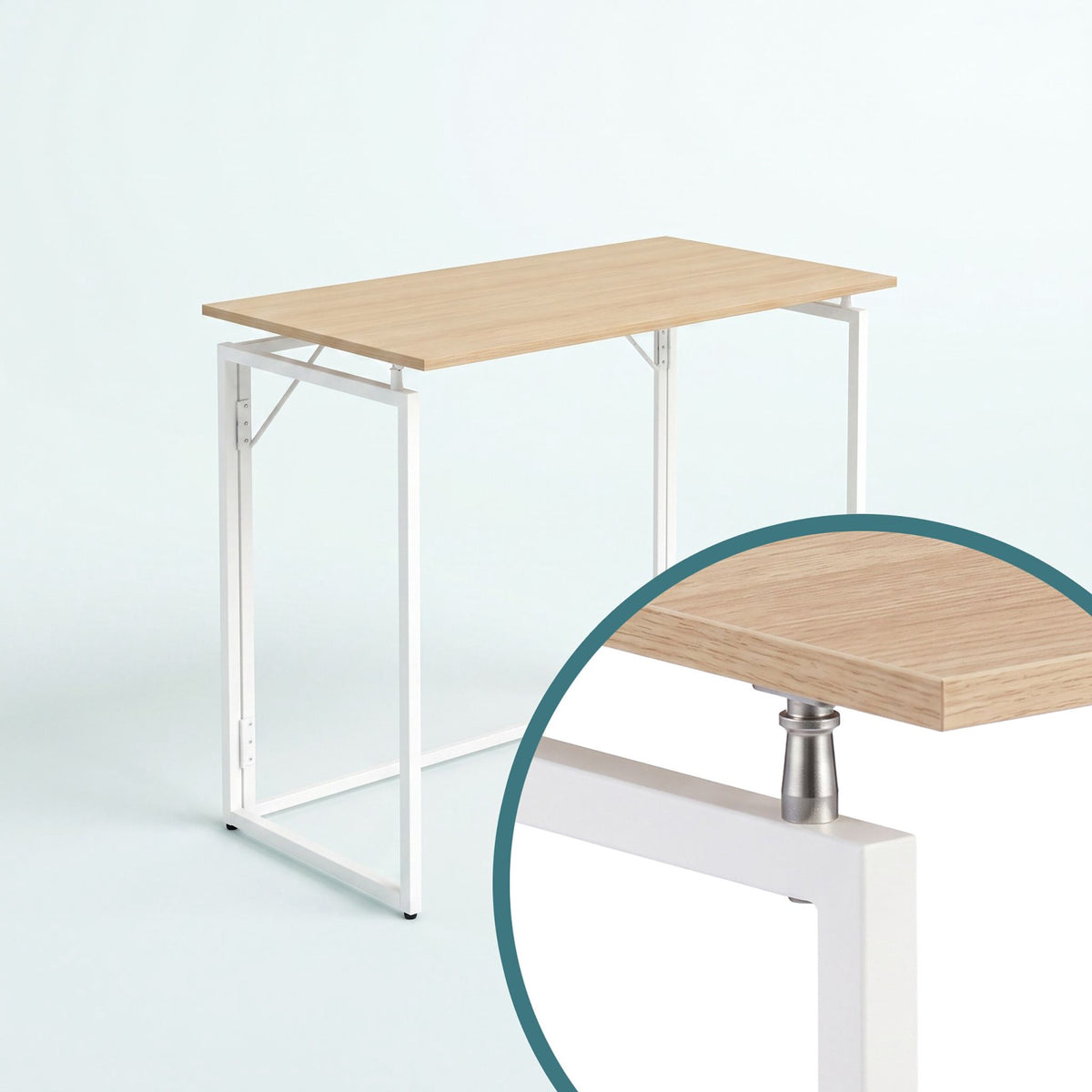 Folding Desk – Natural White, 100 x 50 cm, Wood & Steel