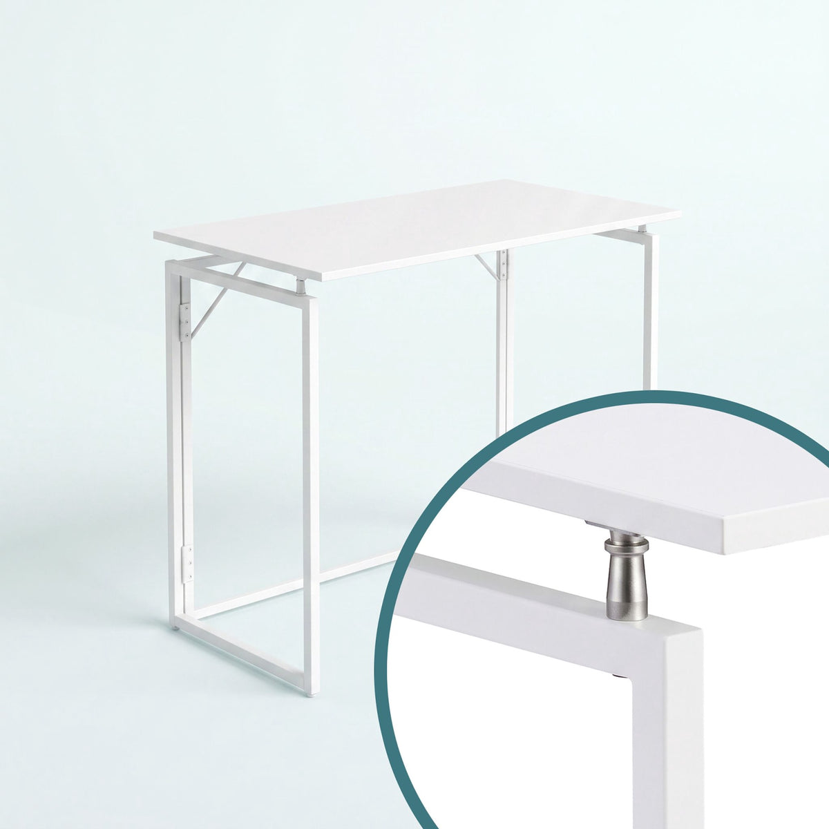 Folding Desk, White, 100x50 cm, Wood & Steel Frame