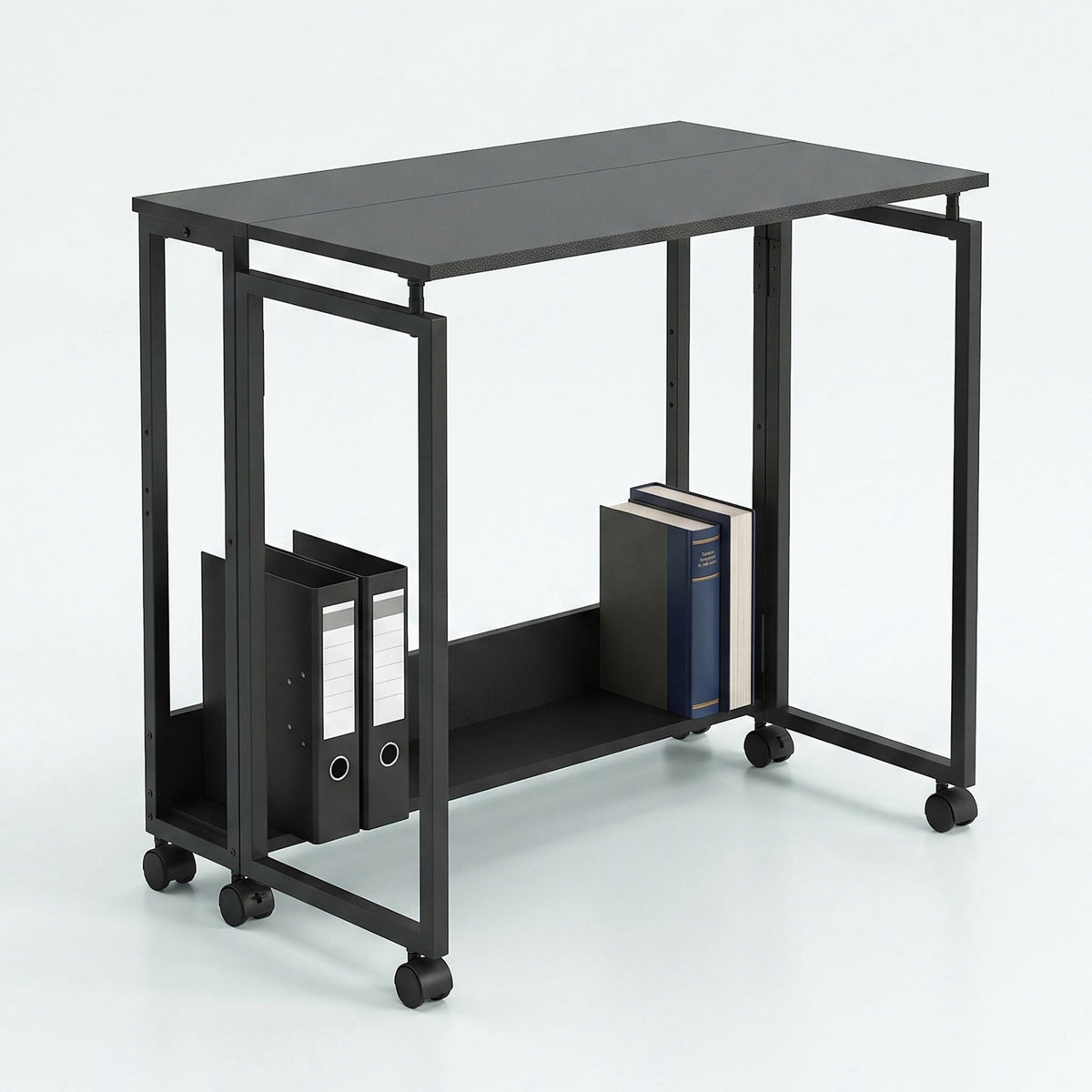 Folding Desk with Wheels, Black, 80x50 cm