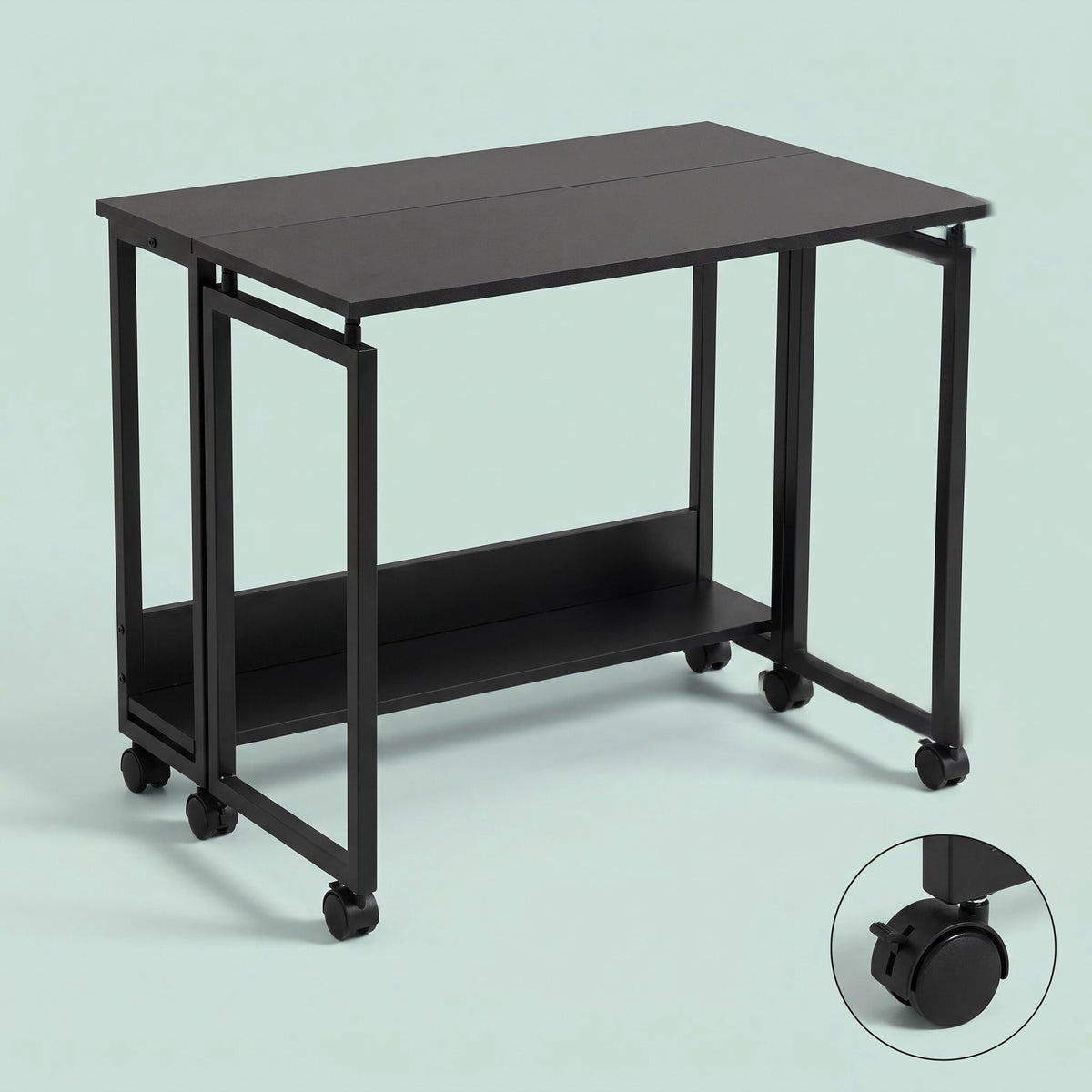 Folding Desk with Wheels, Black, 80x50 cm