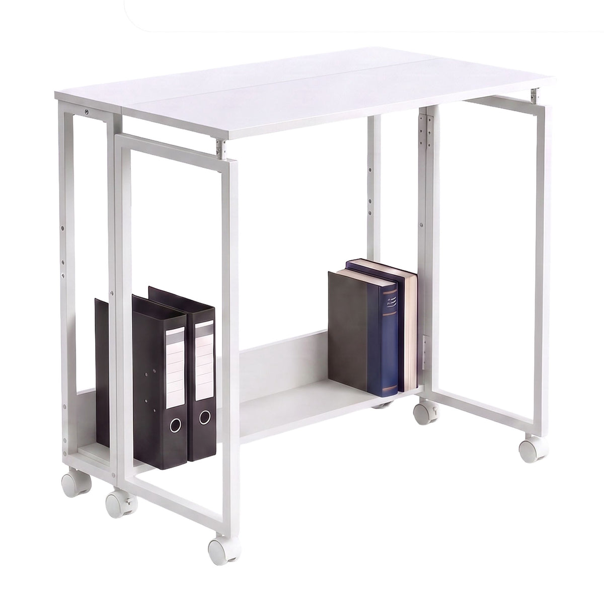 Folding Desk with Wheels, White, 80 x 50 cm