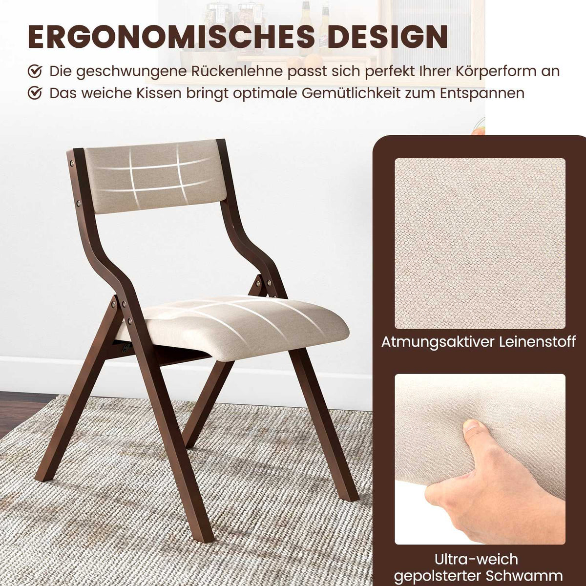 Folding Dining Chair Set, Padded Seats, Wood Frame