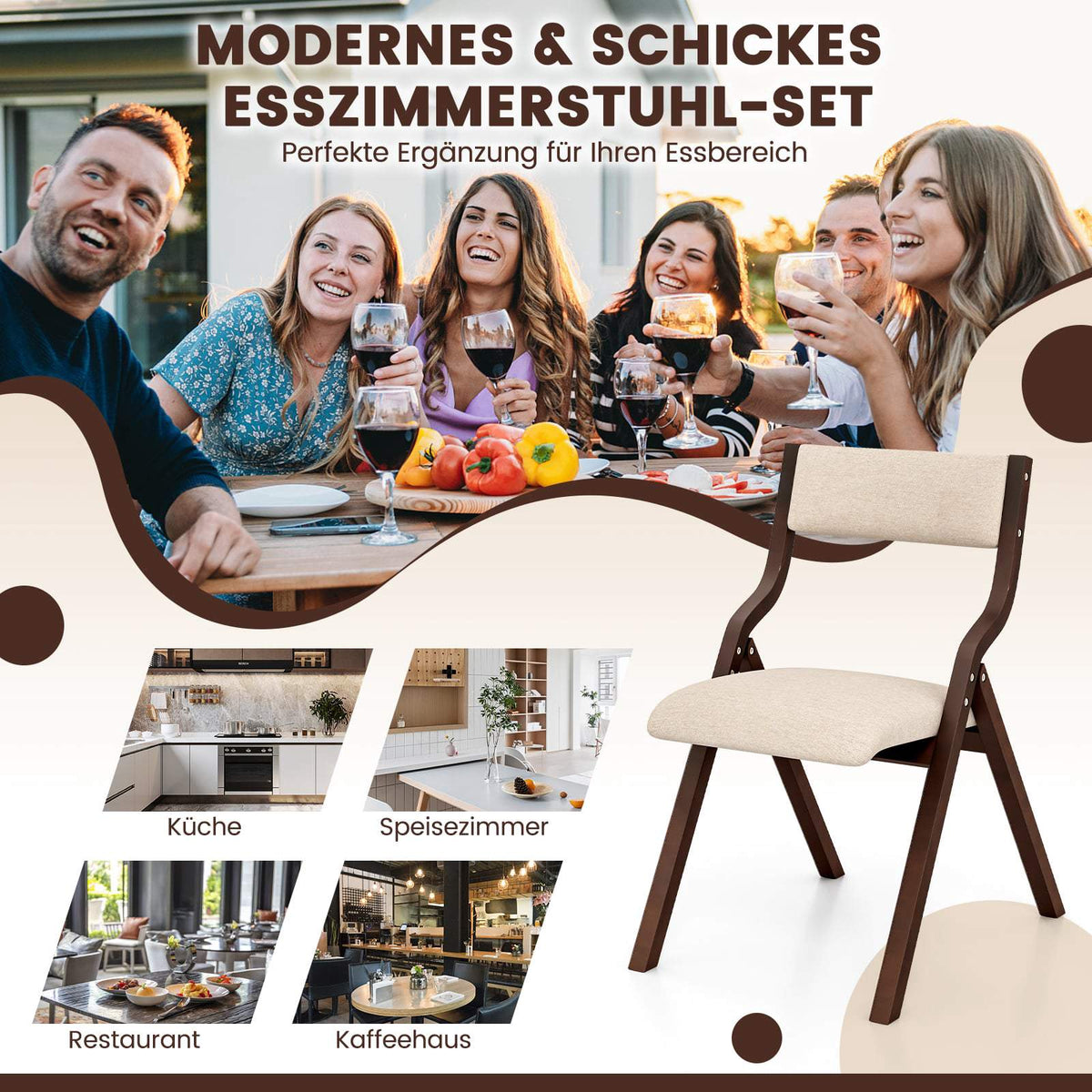 Folding Dining Chair Set, Padded Seats, Wood Frame