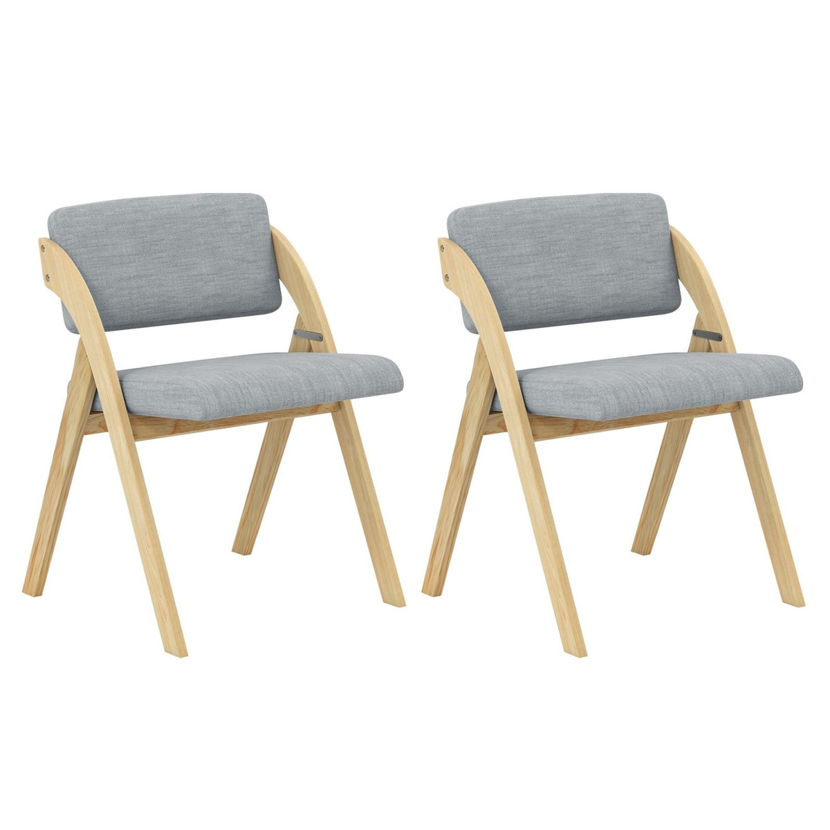 Folding Dining Chairs Set, Padded Seat, Rubberwood Legs, Gray