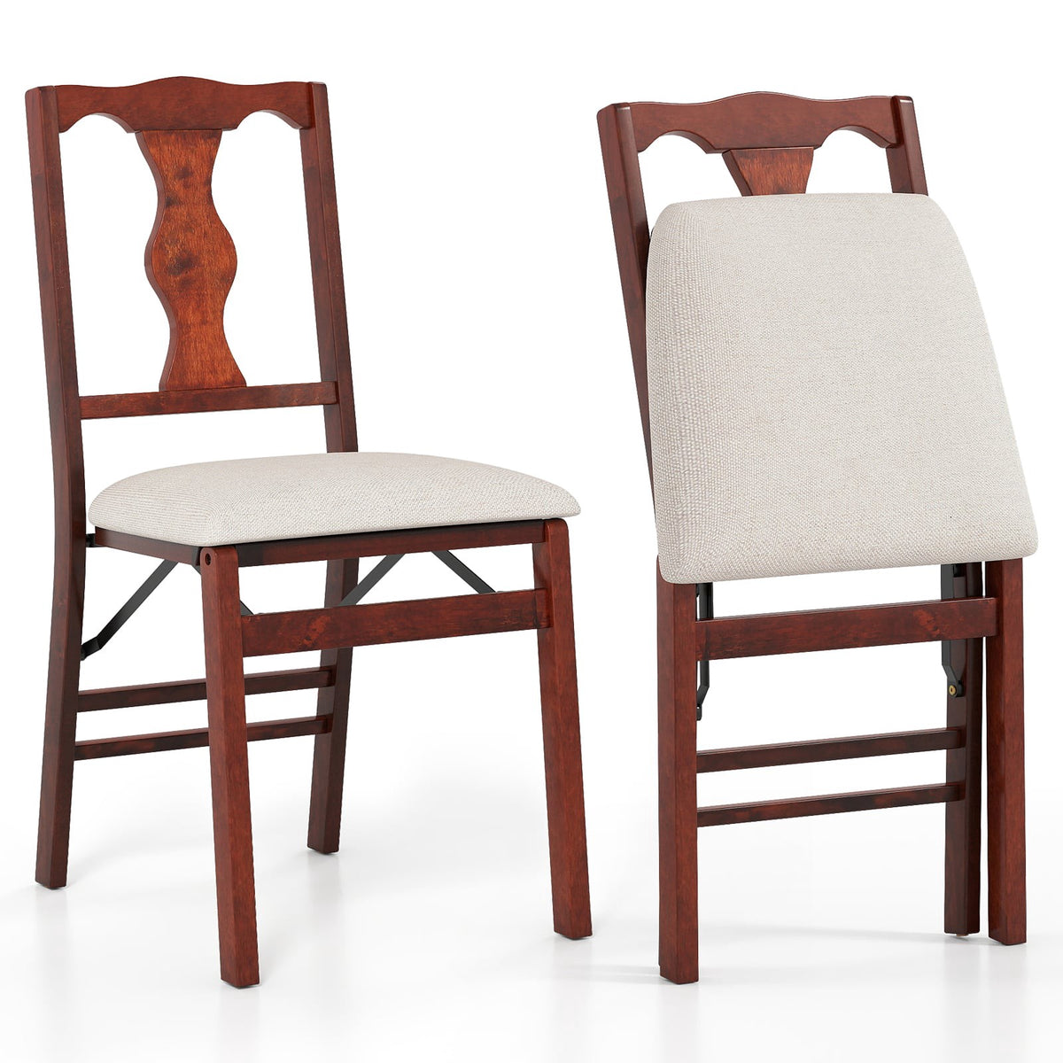 Folding Dining Chairs Set, Padded Seats, Wood Frame, Beige/Brown