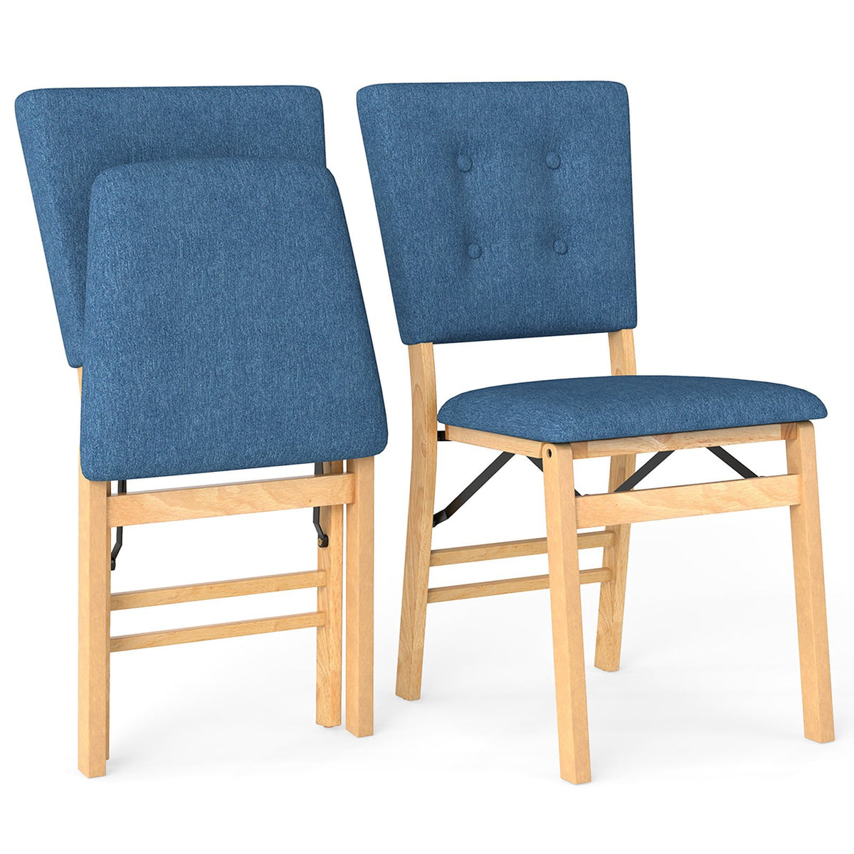 Folding Dining Chairs Set of 2, Padded Seat, Blue Linen