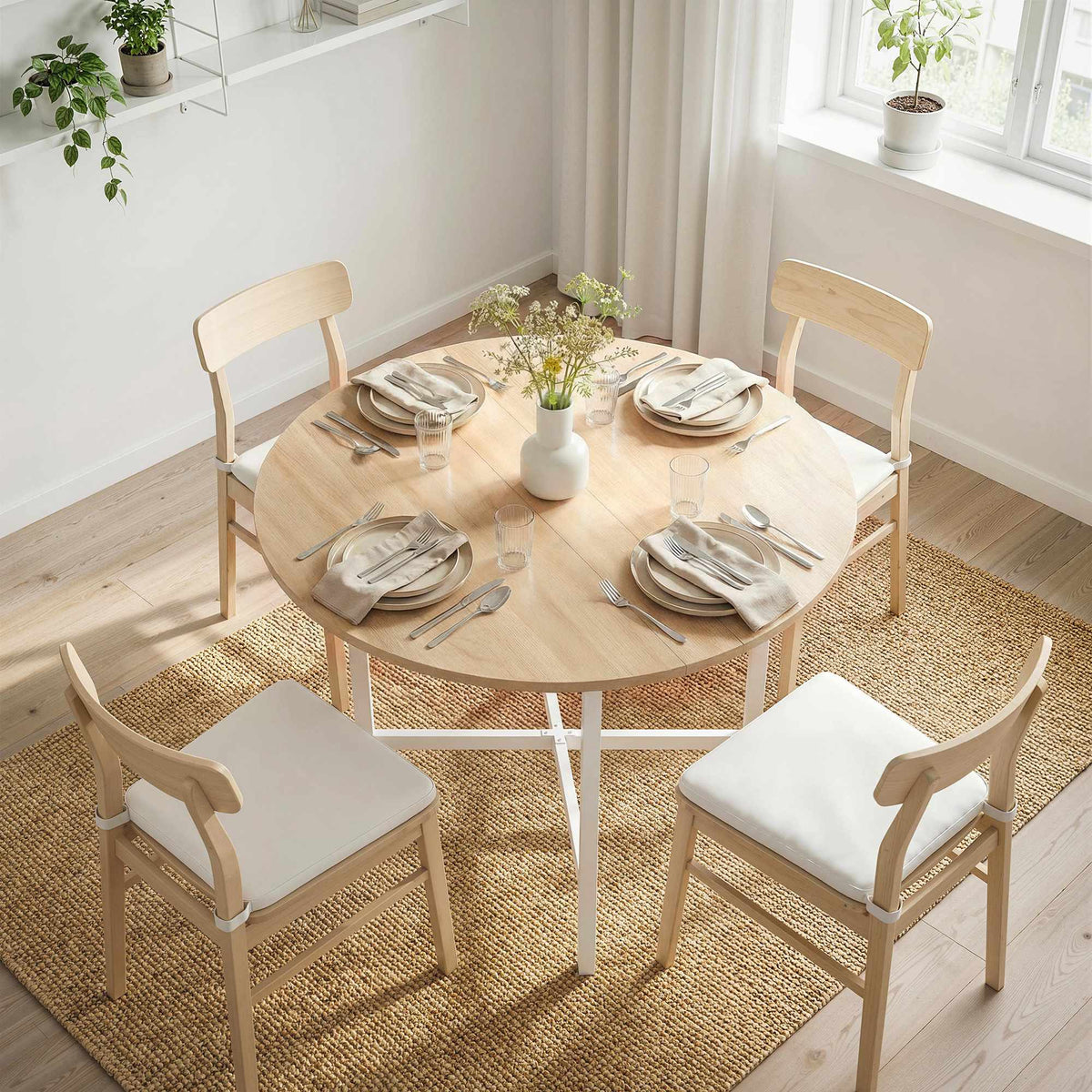 Folding Dining Table, 80 cm Round, Seats 2-4, Wood Finish