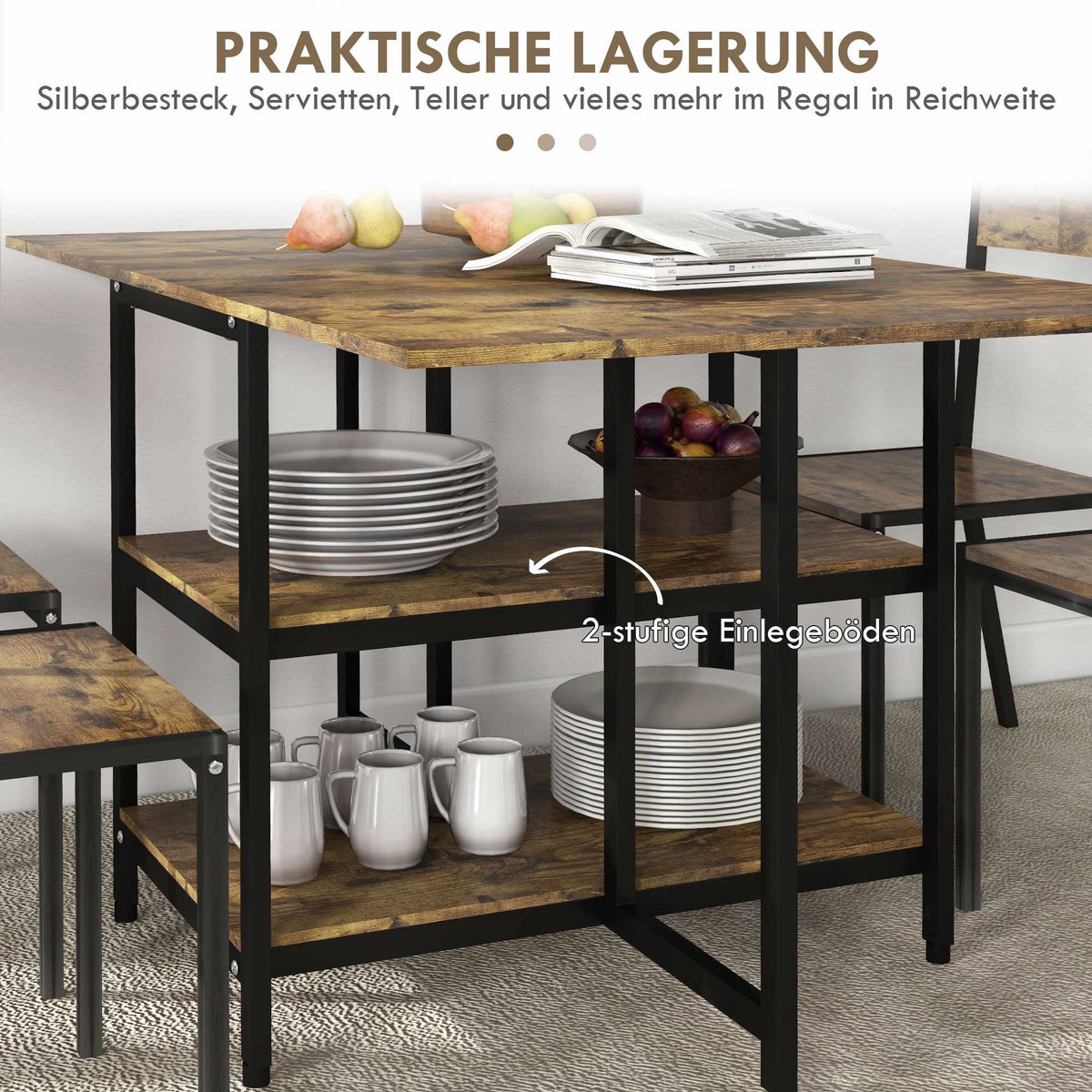 Folding Dining Table, Industrial Design, 140x80x75 cm, Brown/Black