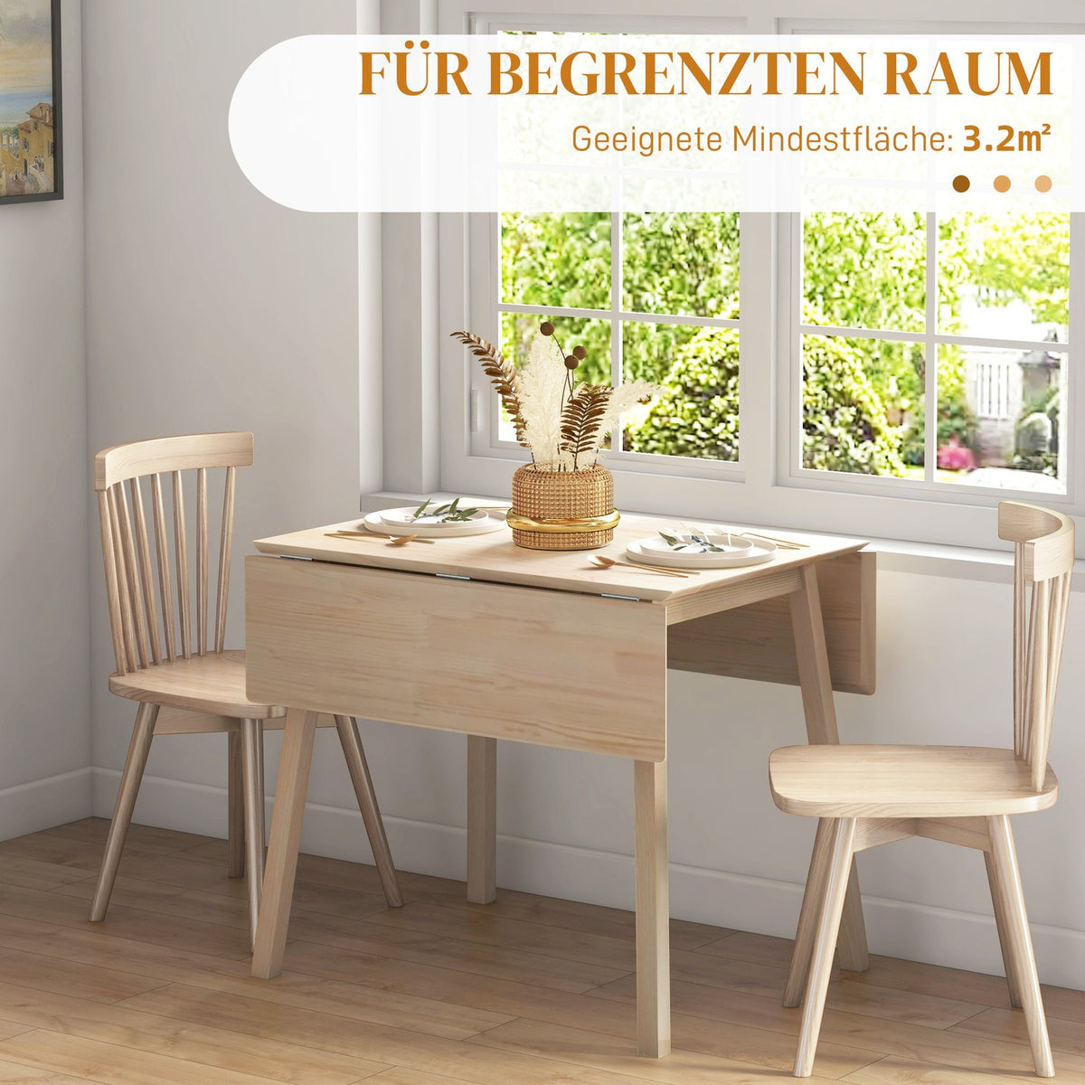 Folding Dining Table, Kitchen Table For 2-4 People, Folding Table, Dining Room Table Made Of Wood, For Small Rooms, 110 X 86 X 75 Cm, Natural