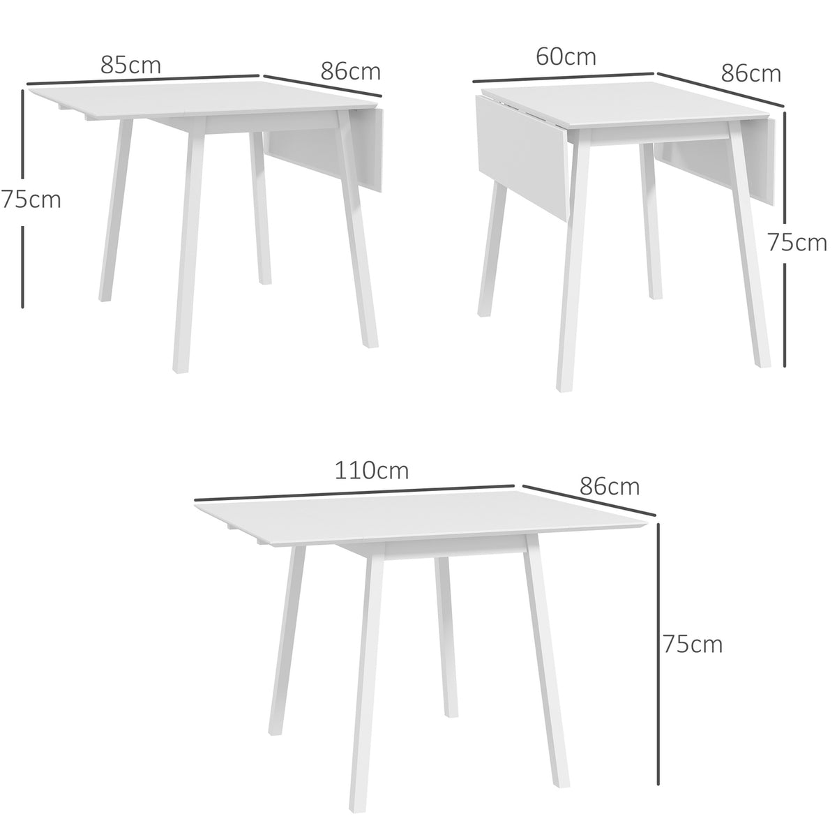 Folding Dining Table, Kitchen Table For 2-4 People, Folding Table, Dining Room Table Made Of Wood, For Small Rooms, 110 X 86 X 75 Cm, White