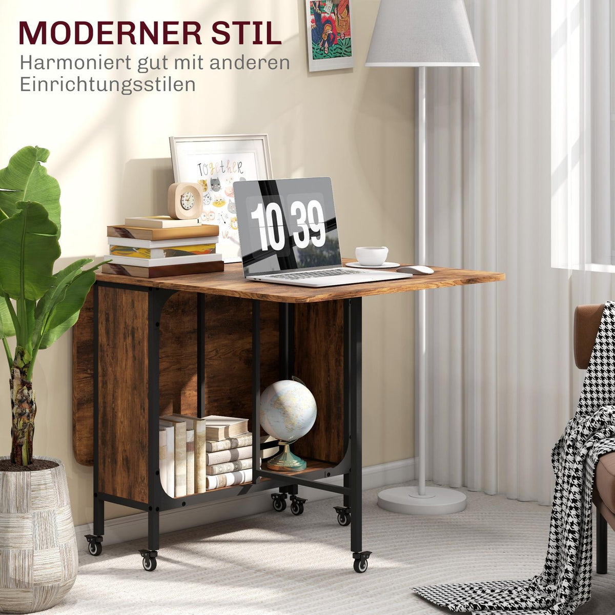 Folding Dining Table Kitchen Table for 6 People with Open Shelf Mobile Folding Table Dining Room Table for Small Rooms, Dining Room, Kitchen 130 x 80 x 74 cm Rustic Brown