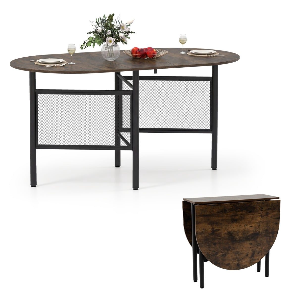 Folding Dining Table for 6-8, Space-Saving Oval Design
