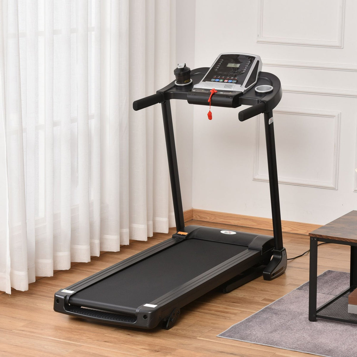 Folding Electric Treadmill 500W 1-12.8 Km/H With Led Display Cup Holder And Mobile Phone Holder Steel Abs Black + Gray 142 × 66 X 127 Cm