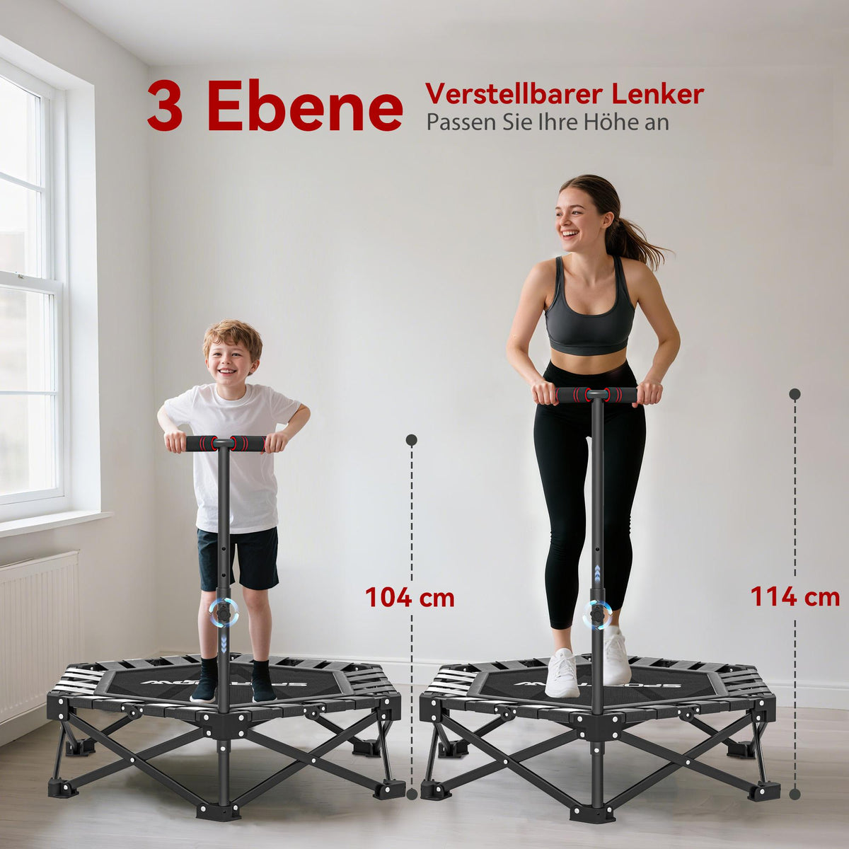 Folding Fitness Trampoline with Adjustable T-Bar, 120kg Capacity