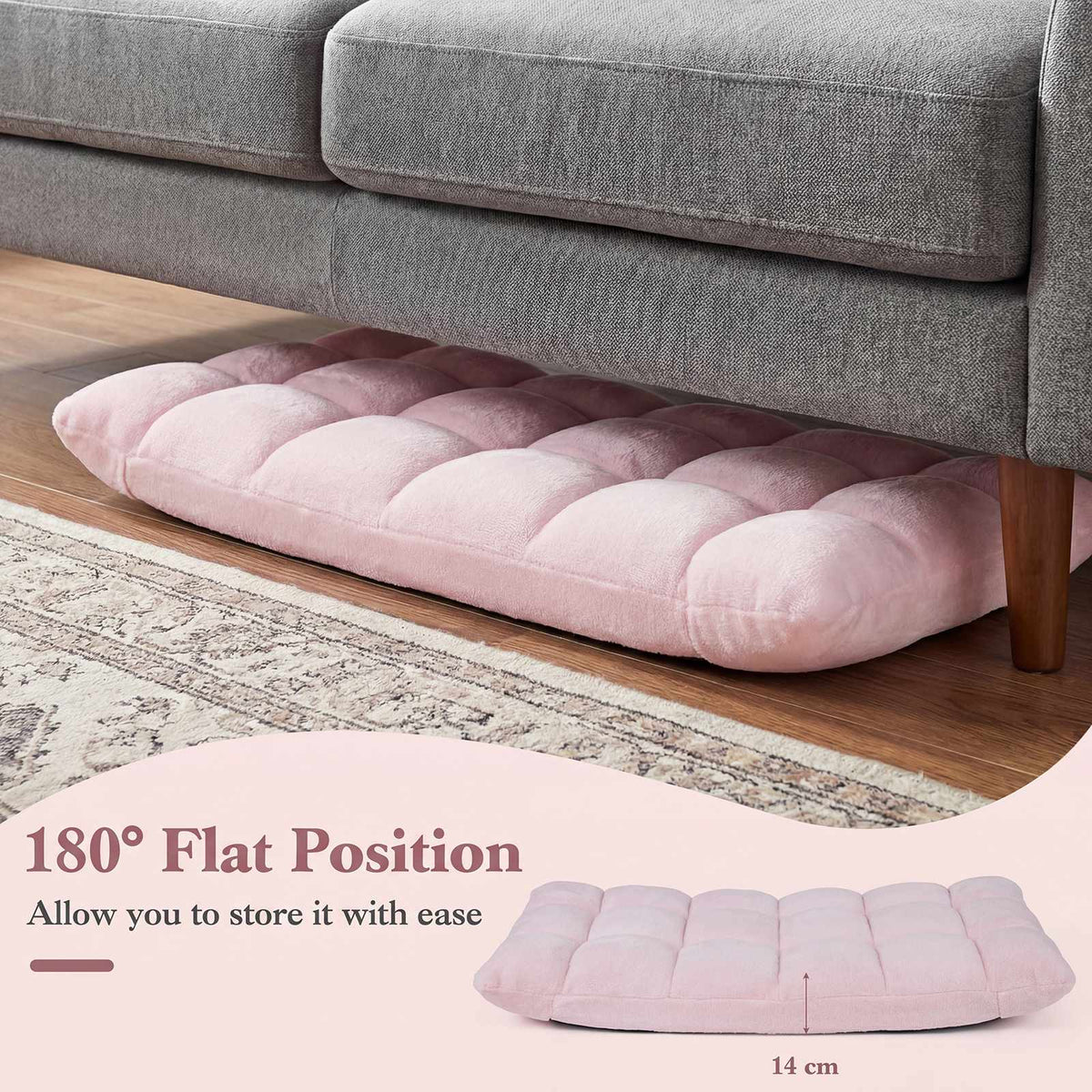 Folding Floor Chair, 14-Position Adjustable Backrest, Pink