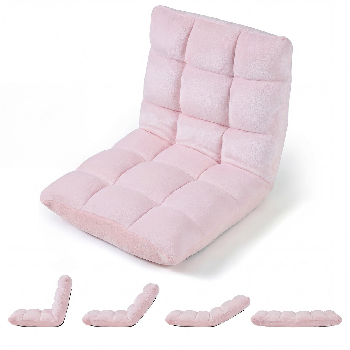 Folding Floor Chair, 14-Position Adjustable Backrest, Pink