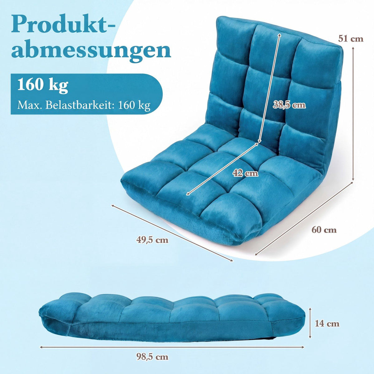 Folding Floor Chair, Dark Blue, 14-Position Adjustable