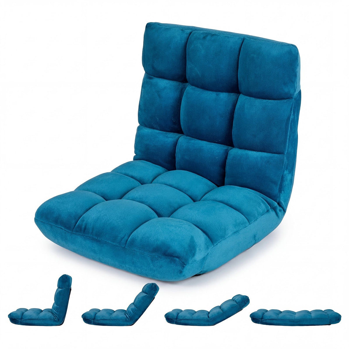 Folding Floor Chair, Dark Blue, 14-Position Adjustable