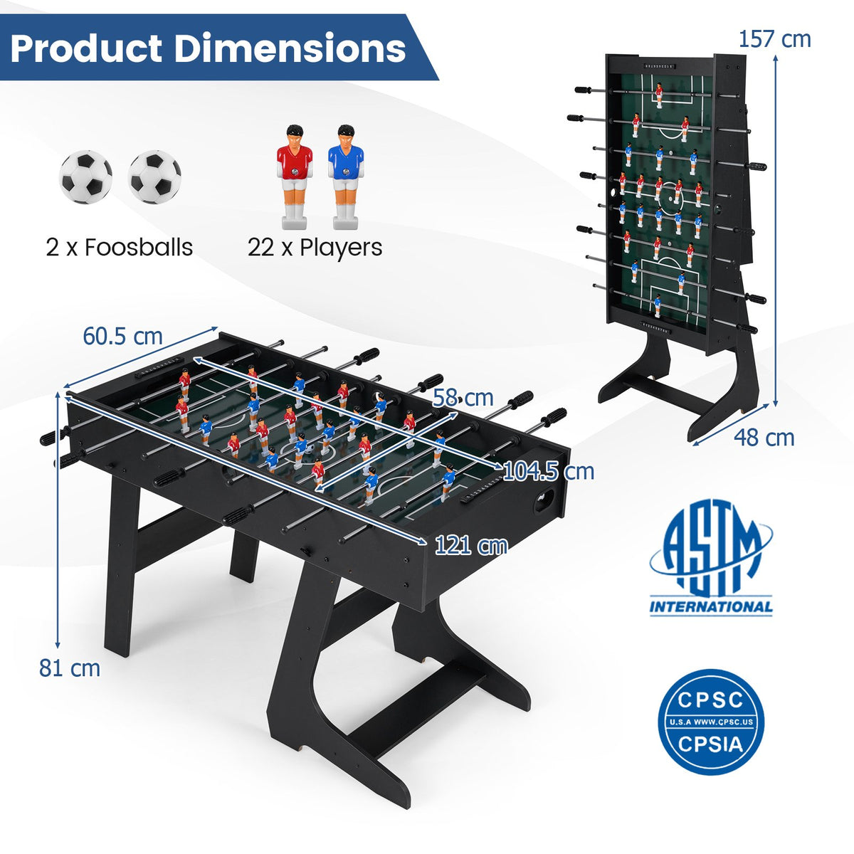 Folding Foosball Table, 22 Players, Slide Scorers