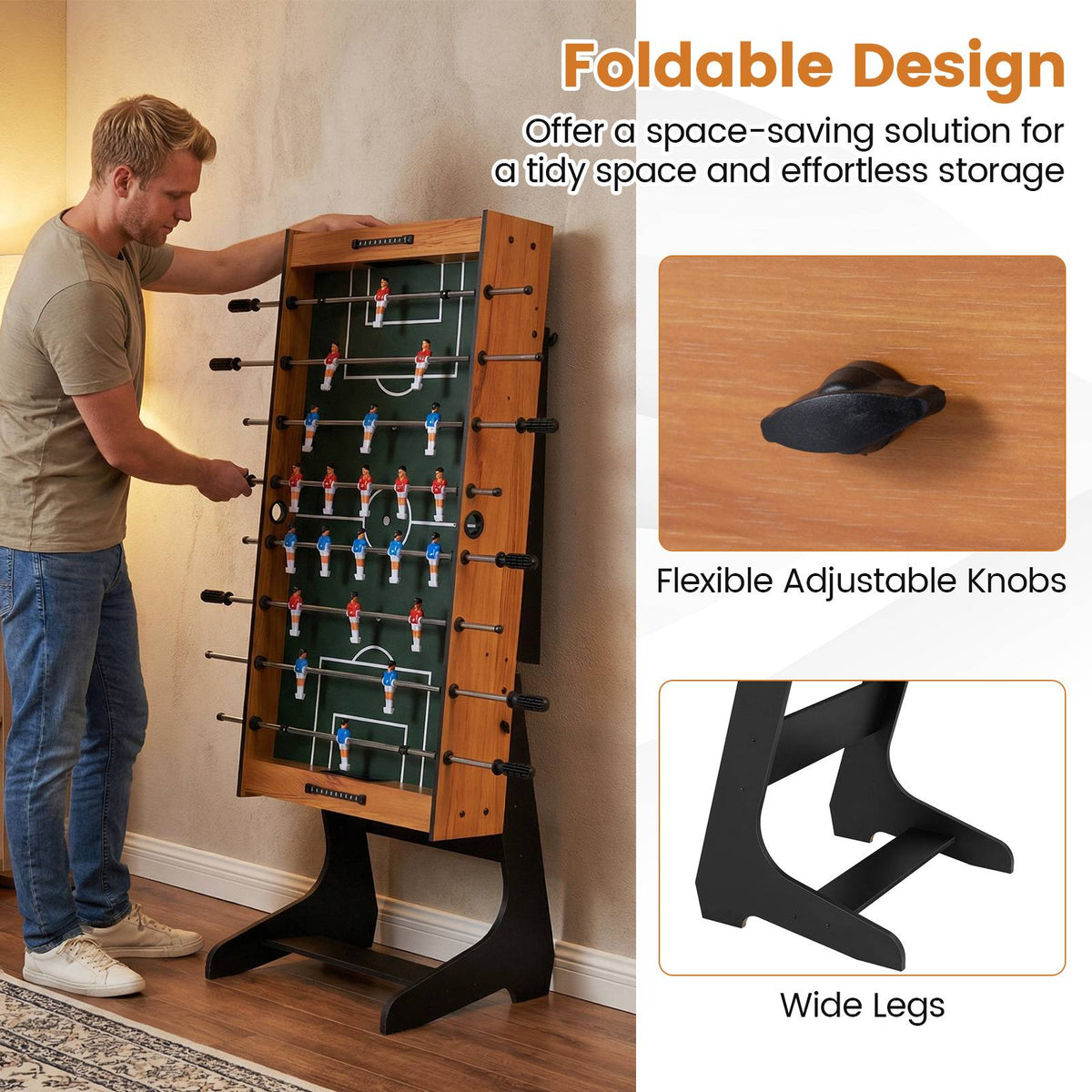 Folding Foosball Table With 22 Players, Slide Scorers