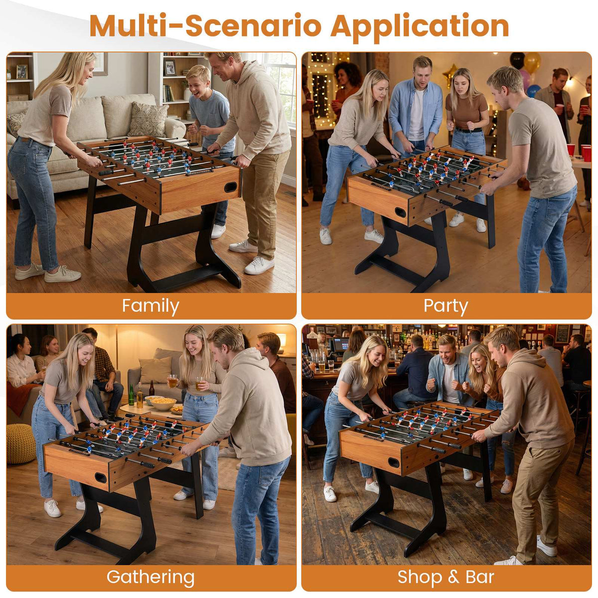 Folding Foosball Table With 22 Players, Slide Scorers