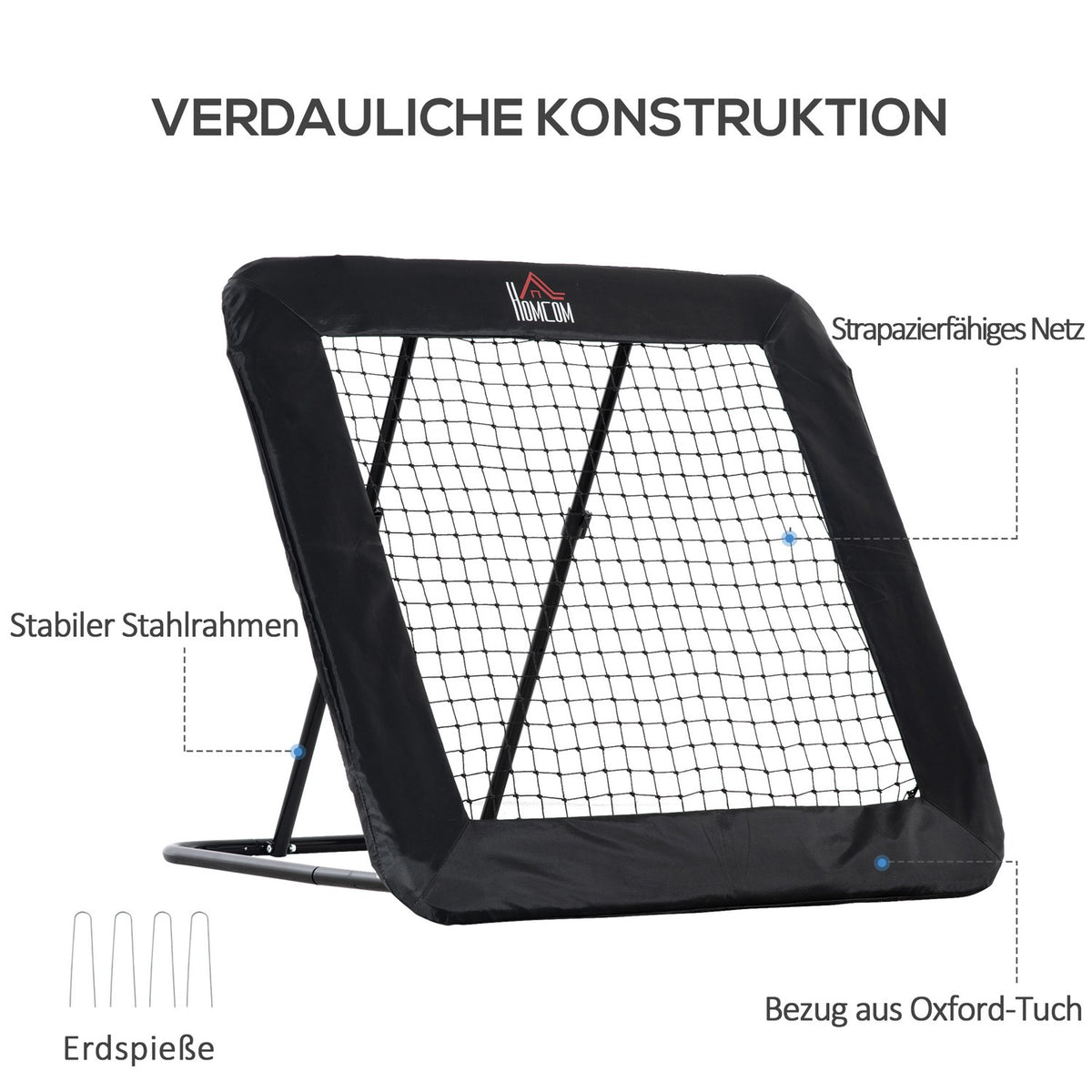 Folding Football Goal, Football Rebounder, Rebound Wall, Net For Multi-Sports, 5-Level Adjustable, 128X118X108-120Cm