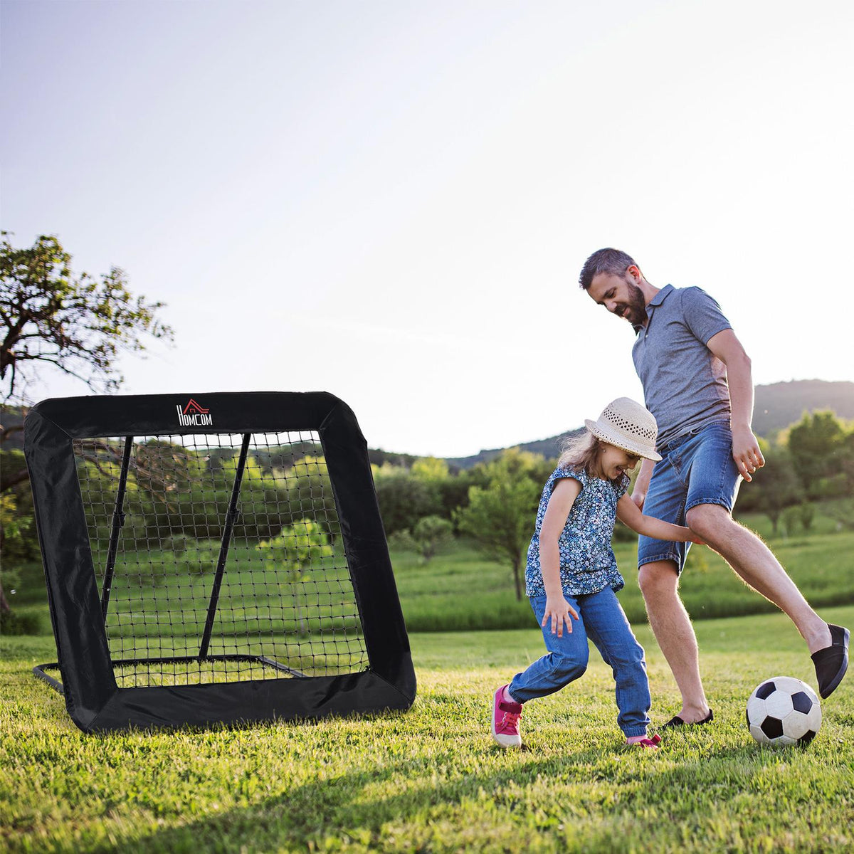 Folding Football Goal, Football Rebounder, Rebound Wall, Net For Multi-Sports, 5-Level Adjustable, 128X118X108-120Cm