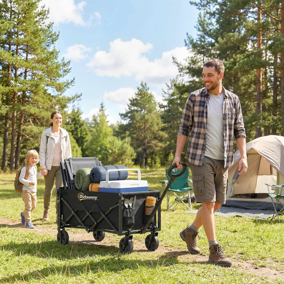 Folding Garden Cart with Telescopic Handle, 60L Capacity