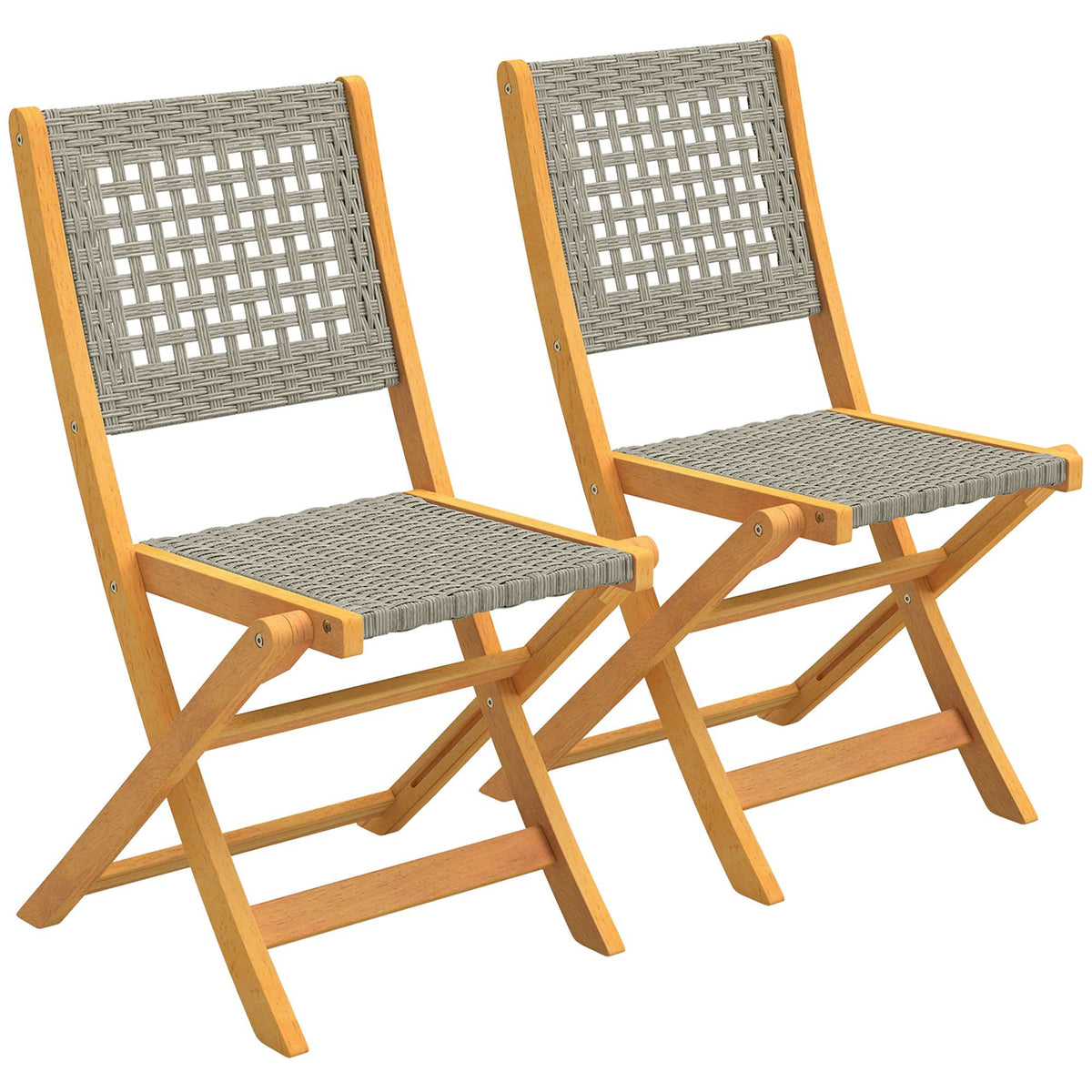 Folding Garden Chairs Set of 2, Acacia Wood & PE Rattan