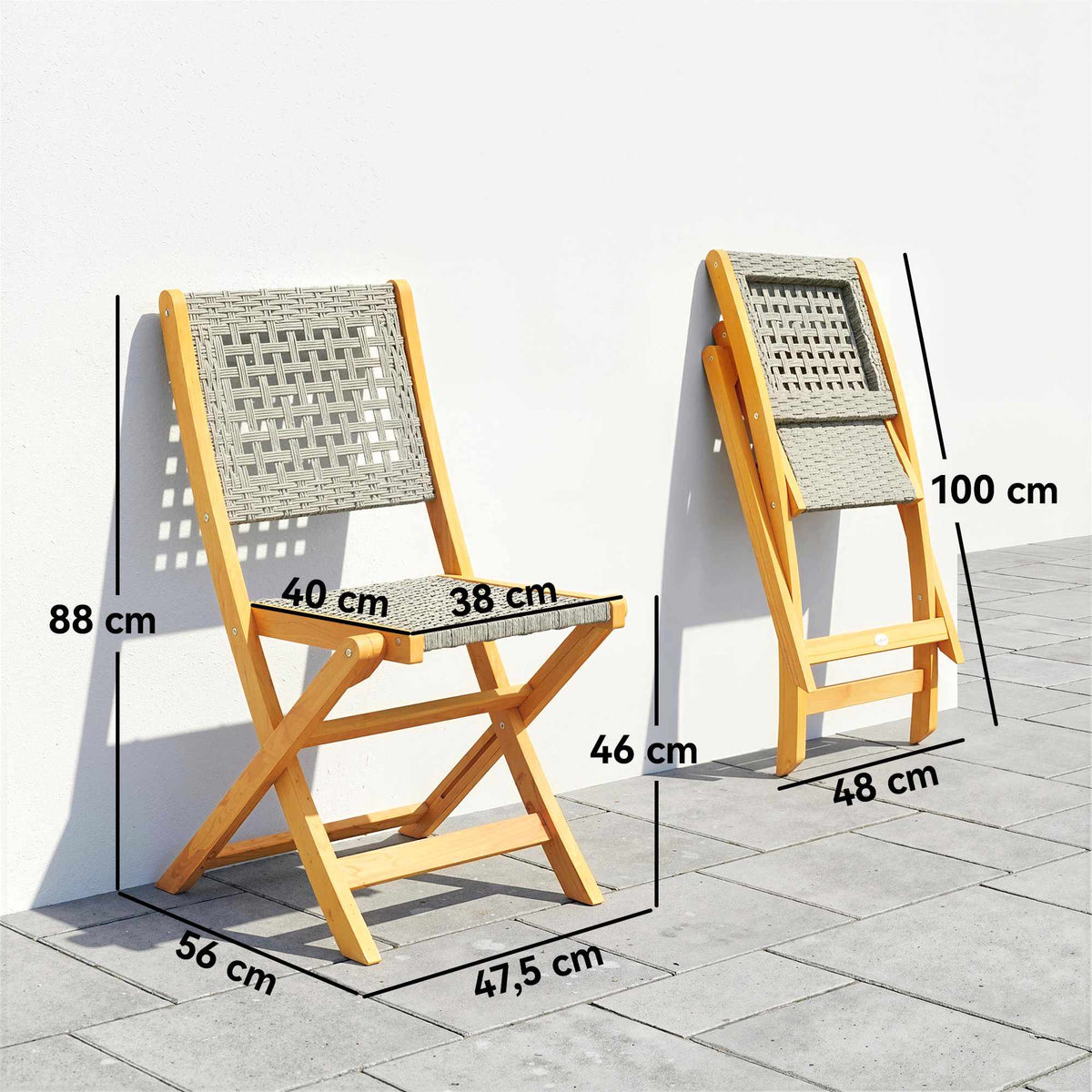 Folding Garden Chairs Set of 2, Acacia Wood & PE Rattan