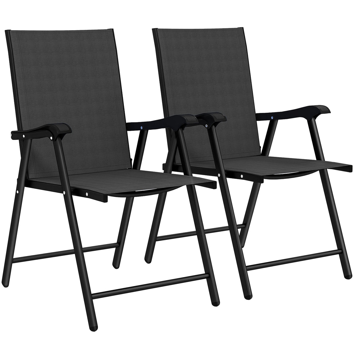 Folding Garden Chairs Set of 2, Steel & Texteline, Black