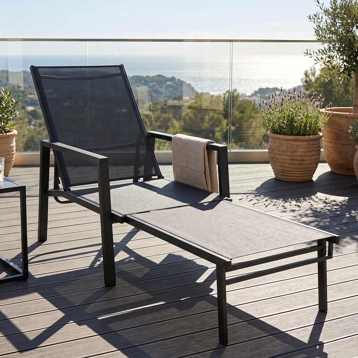 Folding Garden Sun Lounger with Adjustable Backrest