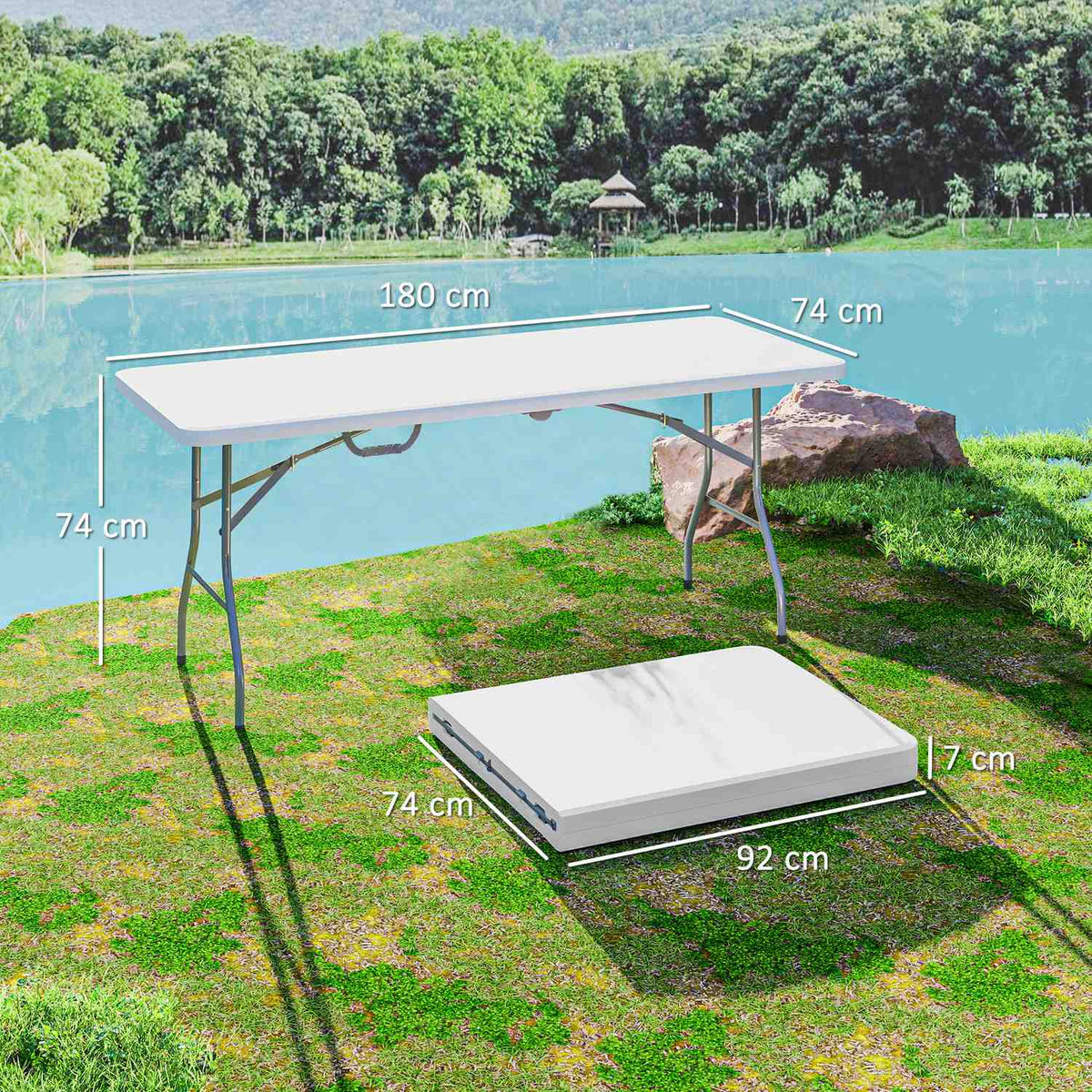 Folding Garden Table 180 x 74 cm Weatherproof Buffet Table with Carrying Handle Folding Table Camping Table for Garden Patio and Balcony White