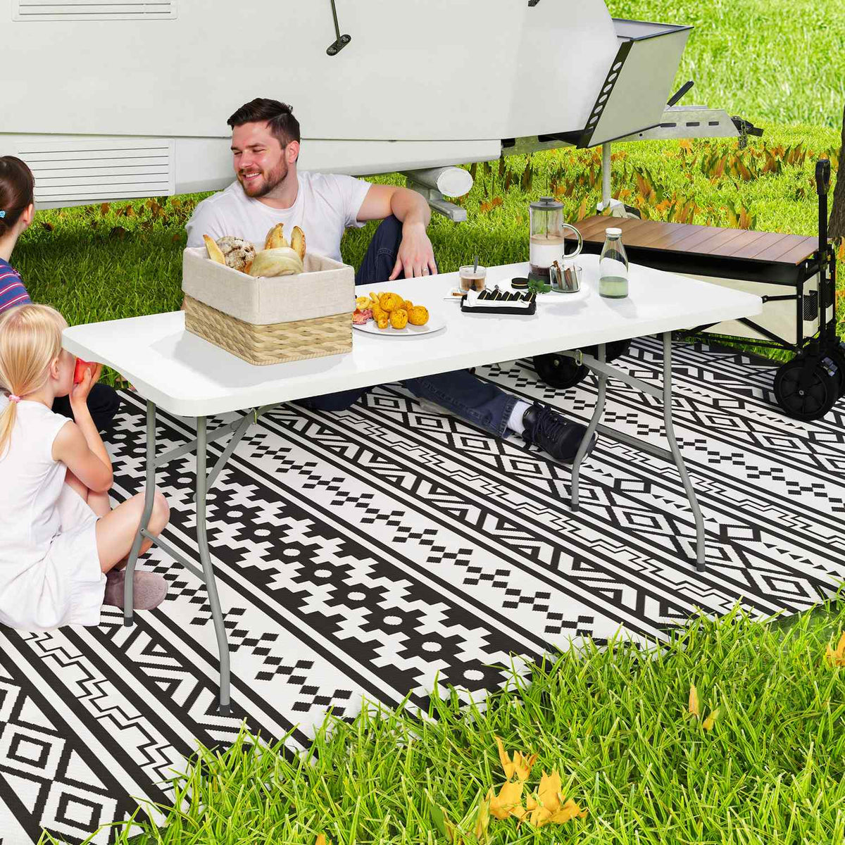 Folding Garden Table 180 x 74 cm Weatherproof Buffet Table with Carrying Handle Folding Table Camping Table for Garden Patio and Balcony White