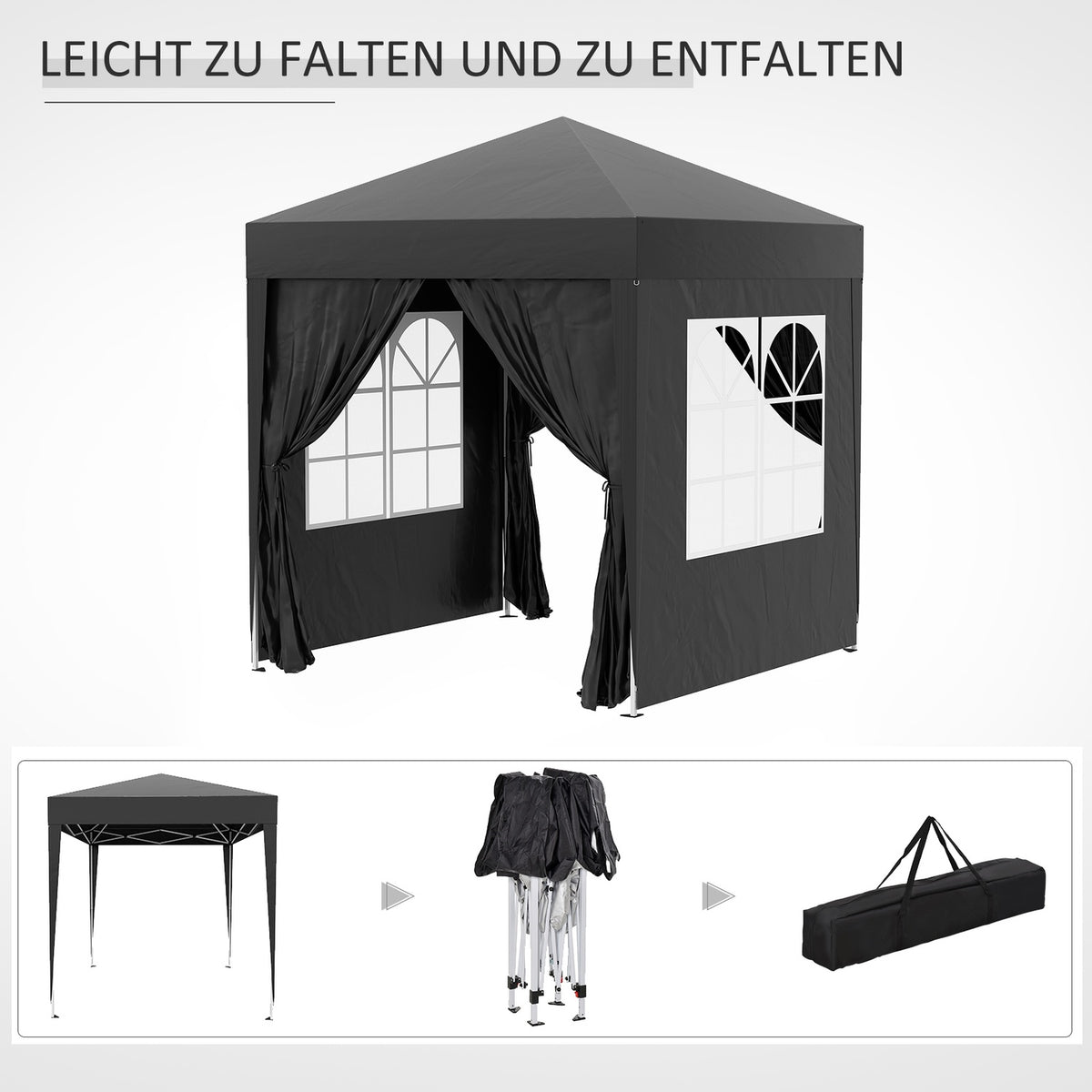Folding Gazebo 2 X 2M Gazebo With 4 Side Walls, Window, Marquee With Uv Protection, Garden Tent With Carry Bag, Steel Oxford, Black