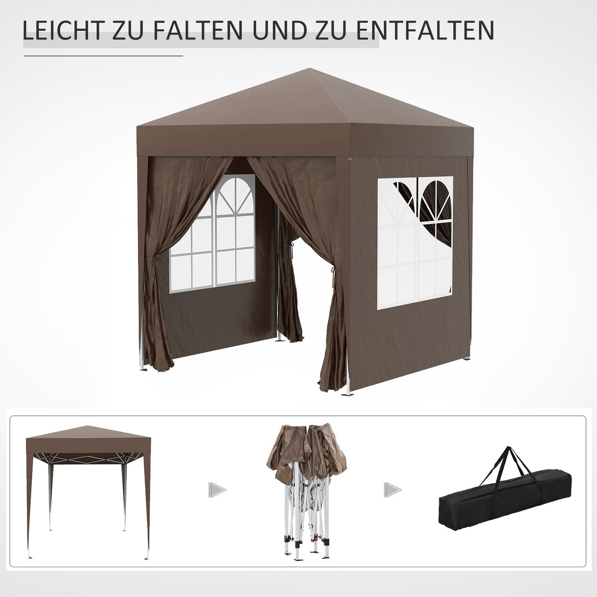 Folding Gazebo 2 X 2M Gazebo With 4 Side Walls, Window, Marquee With Uv Protection, Garden Tent With Carry Bag, Steel Oxford, White