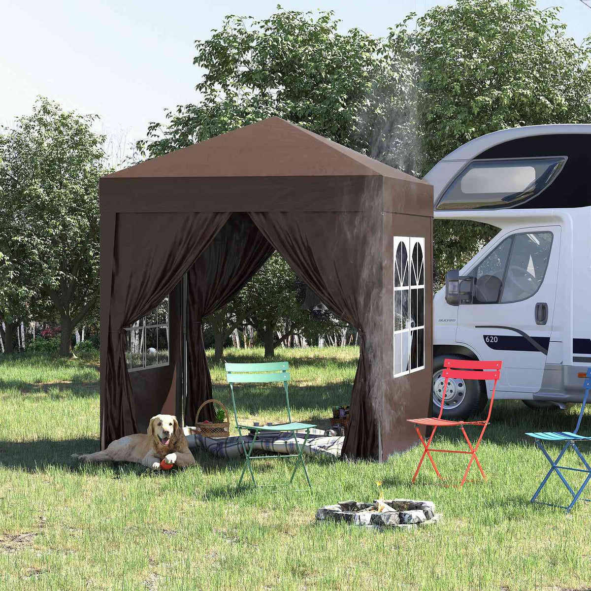Folding Gazebo 2 X 2M Gazebo With 4 Side Walls, Window, Marquee With Uv Protection, Garden Tent With Carry Bag, Steel Oxford, White