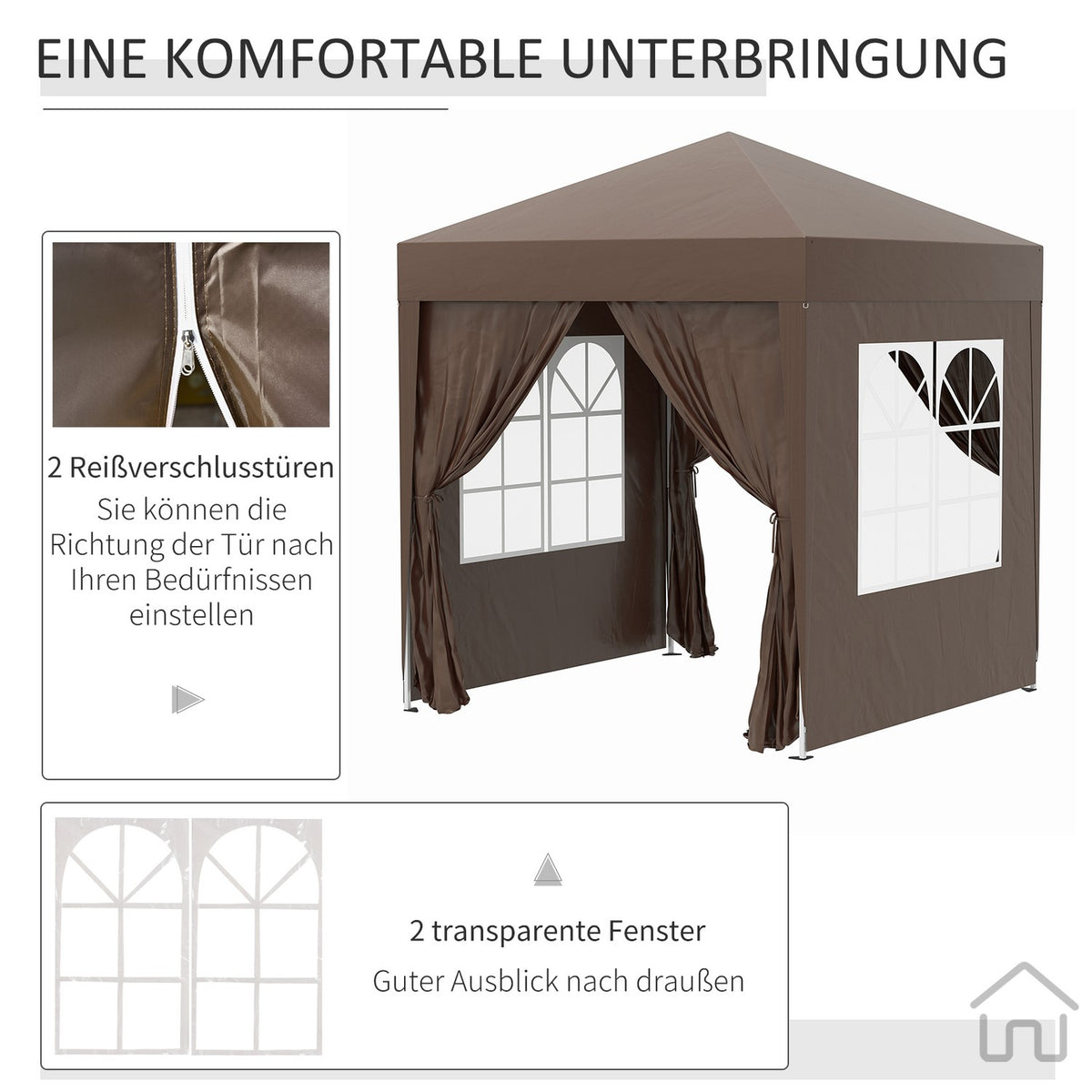 Folding Gazebo 2 X 2M Gazebo With 4 Side Walls, Window, Marquee With Uv Protection, Garden Tent With Carry Bag, Steel Oxford, White