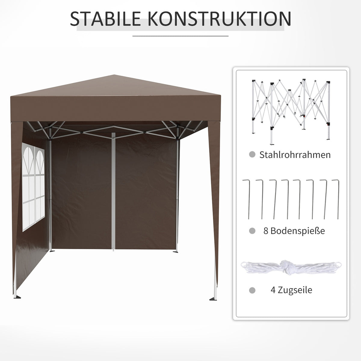 Folding Gazebo 2 X 2M Gazebo With 4 Side Walls, Window, Marquee With Uv Protection, Garden Tent With Carry Bag, Steel Oxford, White