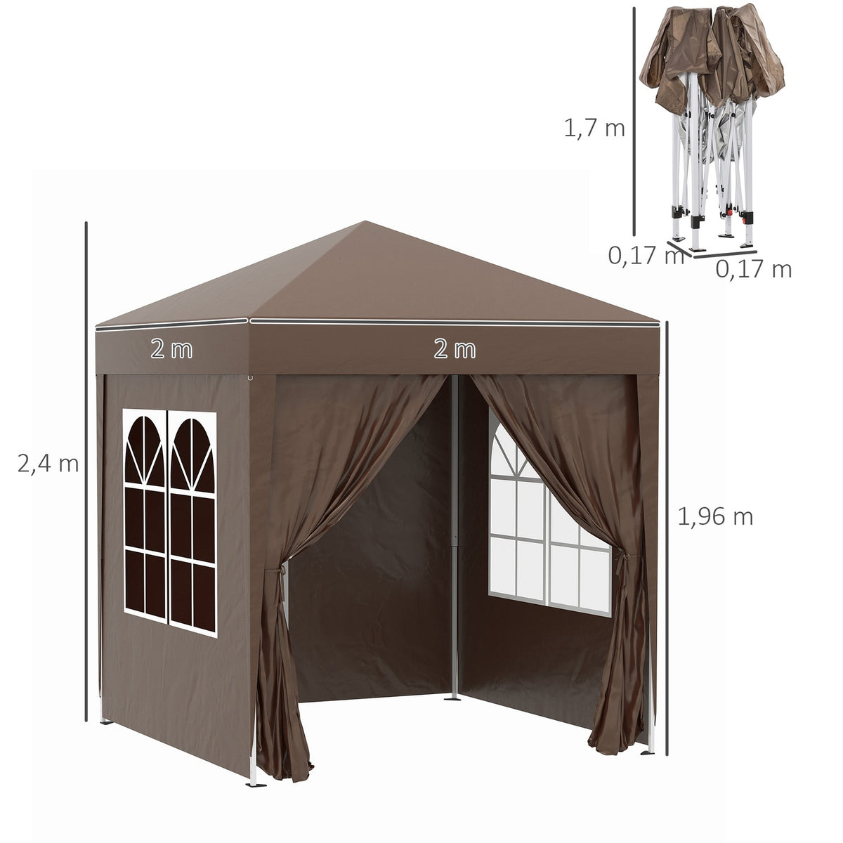 Folding Gazebo 2 X 2M Gazebo With 4 Side Walls, Window, Marquee With Uv Protection, Garden Tent With Carry Bag, Steel Oxford, White