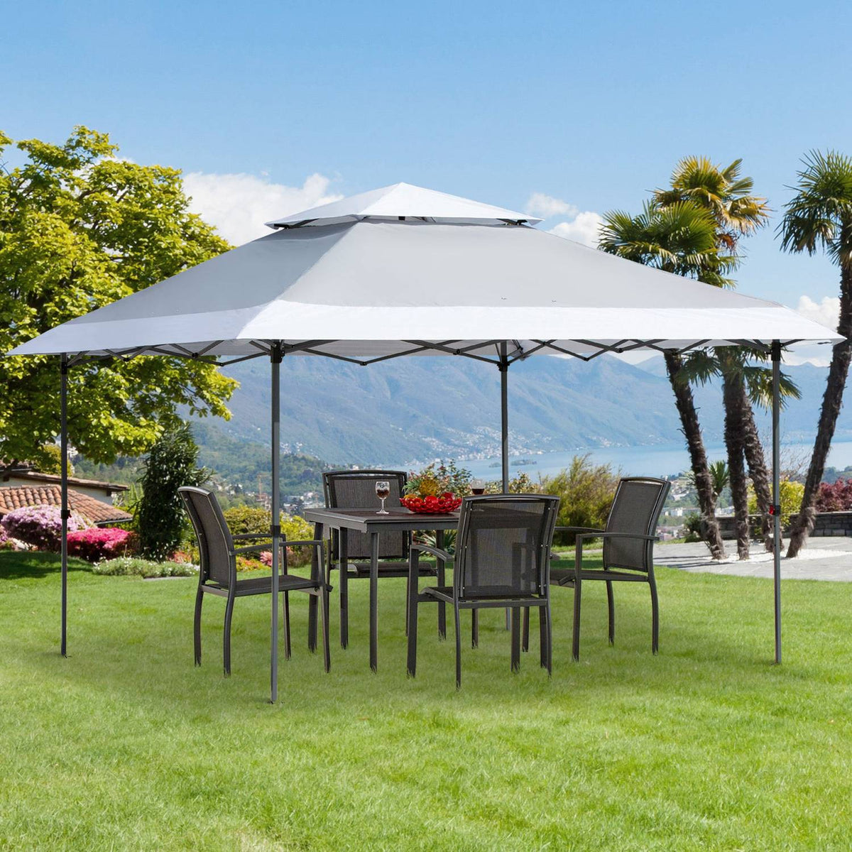 Folding Gazebo 3.5 X 3.5 M Pop-Up Garden Gazebo With Roll Bag, Oxford Fabric, Uv Protection, Light Gray + White