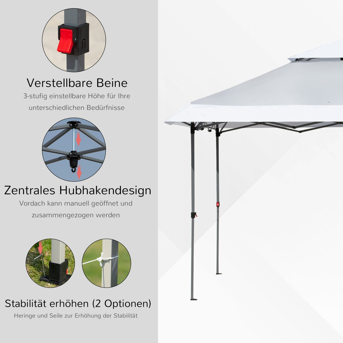 Folding Gazebo 3.5 X 3.5 M Pop-Up Garden Gazebo With Roll Bag, Oxford Fabric, Uv Protection, Light Gray + White