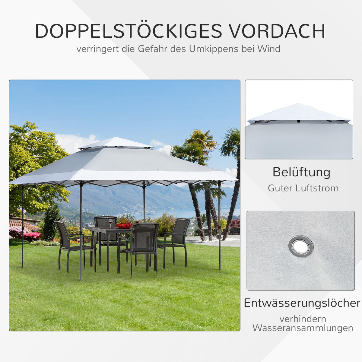Folding Gazebo 3.5 X 3.5 M Pop-Up Garden Gazebo With Roll Bag, Oxford Fabric, Uv Protection, Light Gray + White