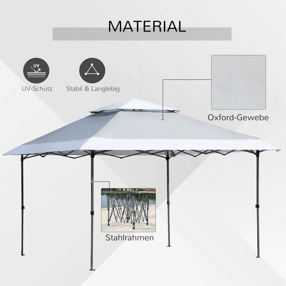 Folding Gazebo 3.5 X 3.5 M Pop-Up Garden Gazebo With Roll Bag, Oxford Fabric, Uv Protection, Light Gray + White
