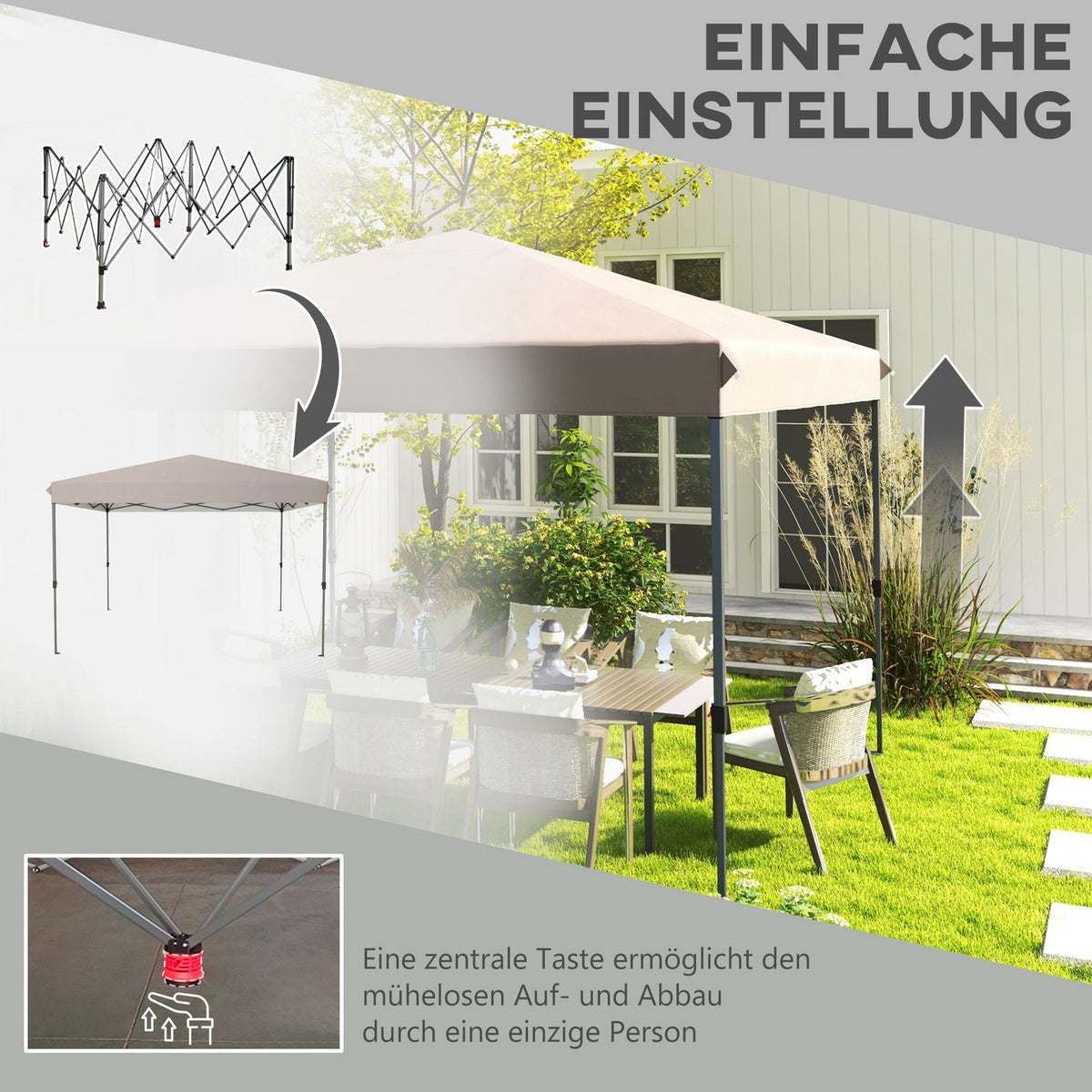 Folding Gazebo 3.6X3.6M Height-Adjustable, Weatherproof, Beige, With Sandbag For Balcony & Terrace