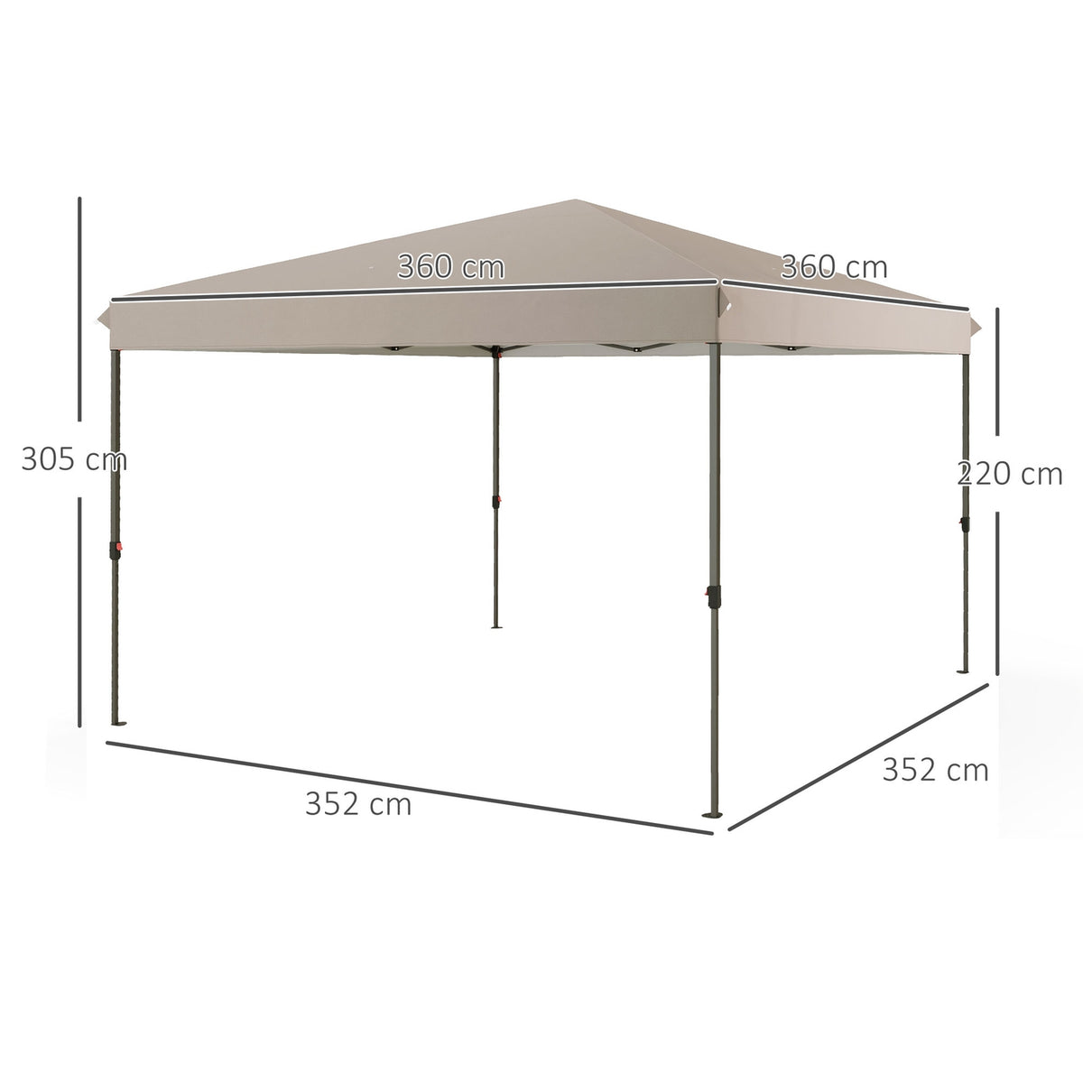 Folding Gazebo 3.6X3.6M Height-Adjustable, Weatherproof, Beige, With Sandbag For Balcony & Terrace