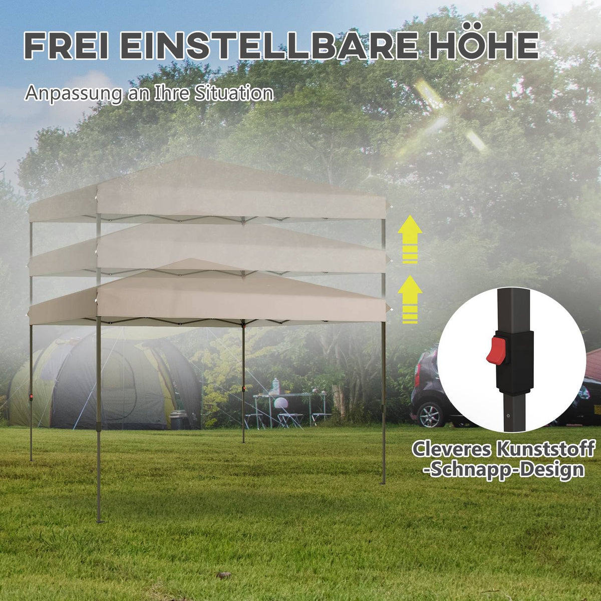 Folding Gazebo 3.6X3.6M Height-Adjustable, Weatherproof, Beige, With Sandbag For Balcony & Terrace