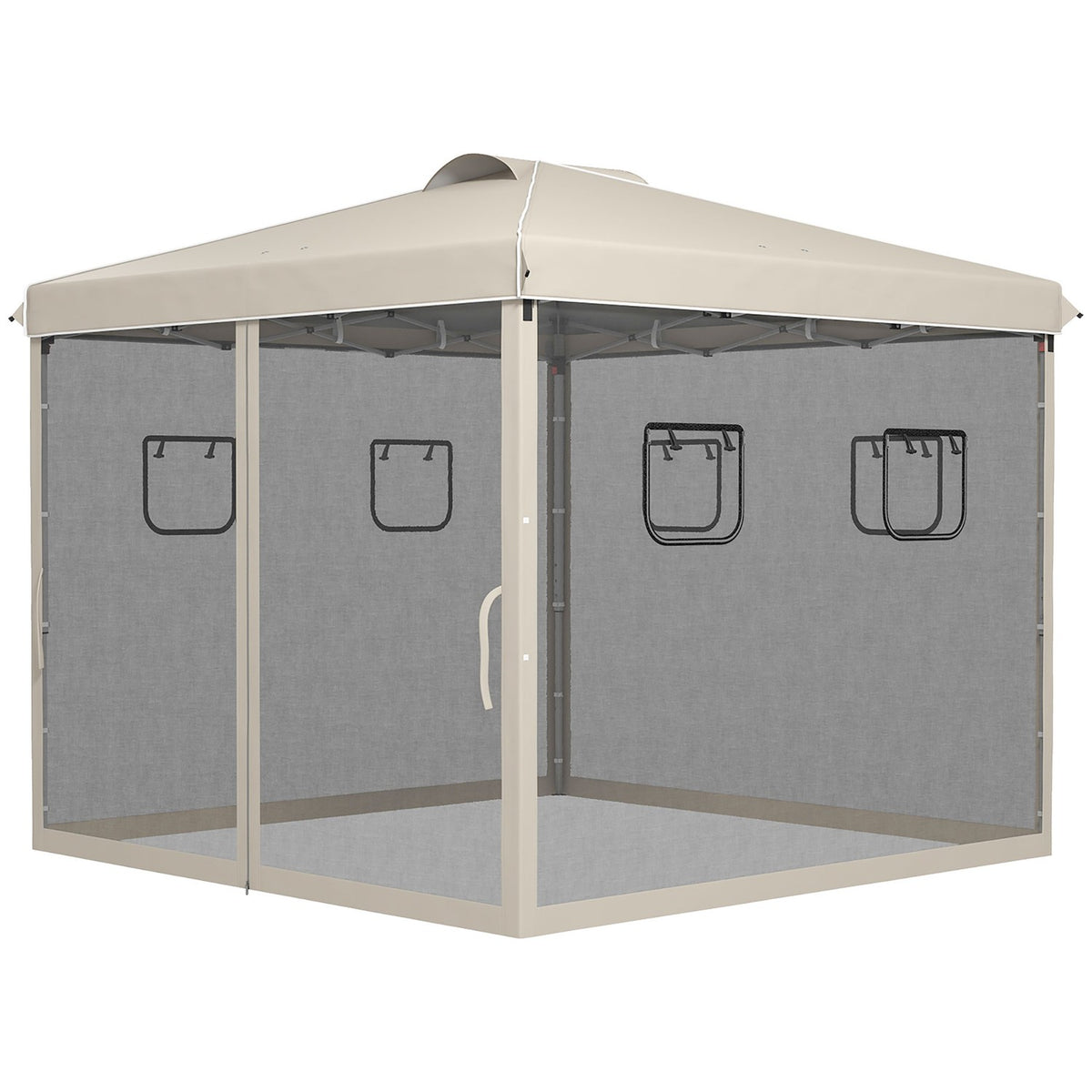 Folding Gazebo 3X3M Gazebo With 4 Mesh Curtains, Uv Protection, Pop Up, Window, Carry Bag, Beige